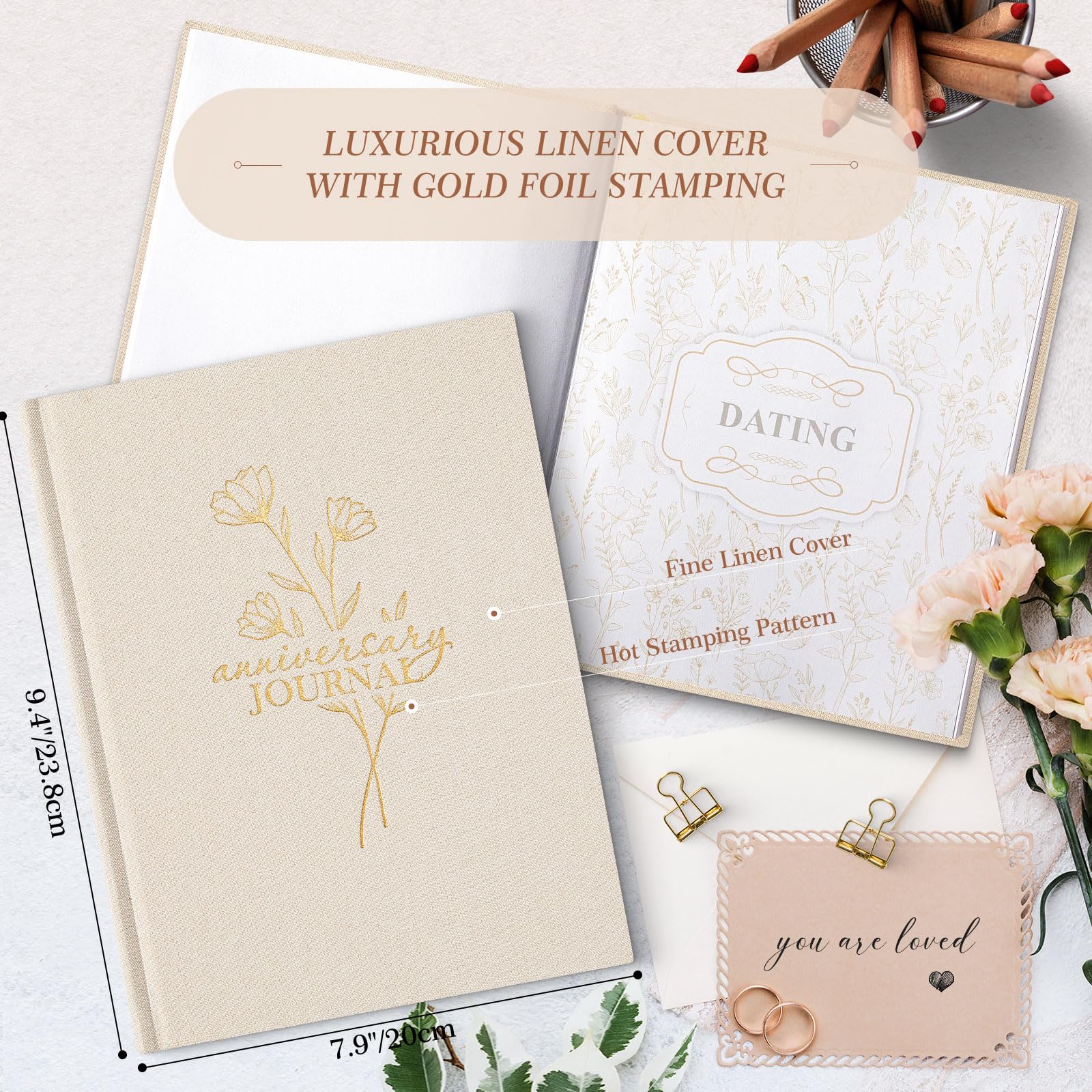 Lanpn Wedding Anniversary Scrapbook Journal - Linen Memory Book for Couples from 1st to 70th Anniversary - Newlywed Marriage Keepsake Gift with 190 Pages (Beige) - Perfect for Recording Love Stories, Anniversary Celebrations & Romantic Gift Giving