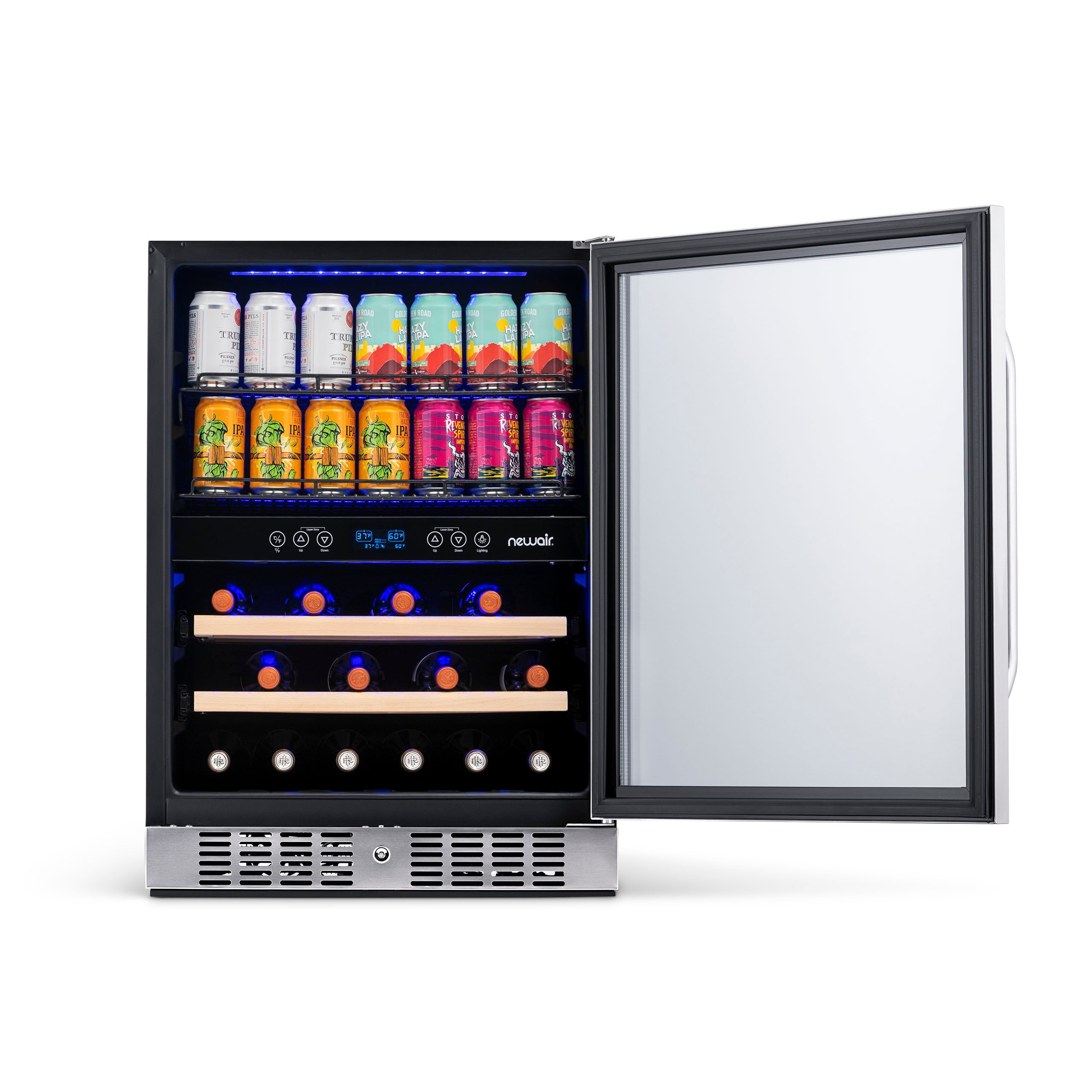 Newair® 70 Can 20 Bottle Dual Zone Beverage Refrigerator - Built-in Wine Cooler & Beer Fridge for Home Bar, Kitchen, or Office Use