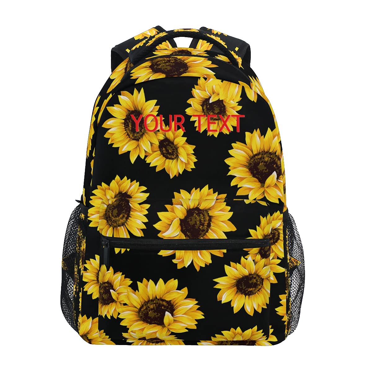 **Custom Black Sunflower Backpack for Girls & Teens - Personalized School Backpack with Name/Text - Durable & Stylish for School, Travel & Daily Use**