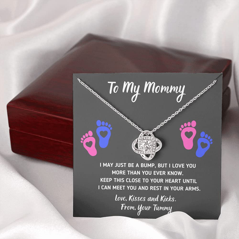 To My Mommy Heart-Feet Love Knot Necklace with Message Card & Gift Box - Sterling Silver Mother's Jewelry for Baby Shower, Pregnancy Announcement & New Mom Gifts - Perfect for Mother's Day, Birthday & Special Occasions