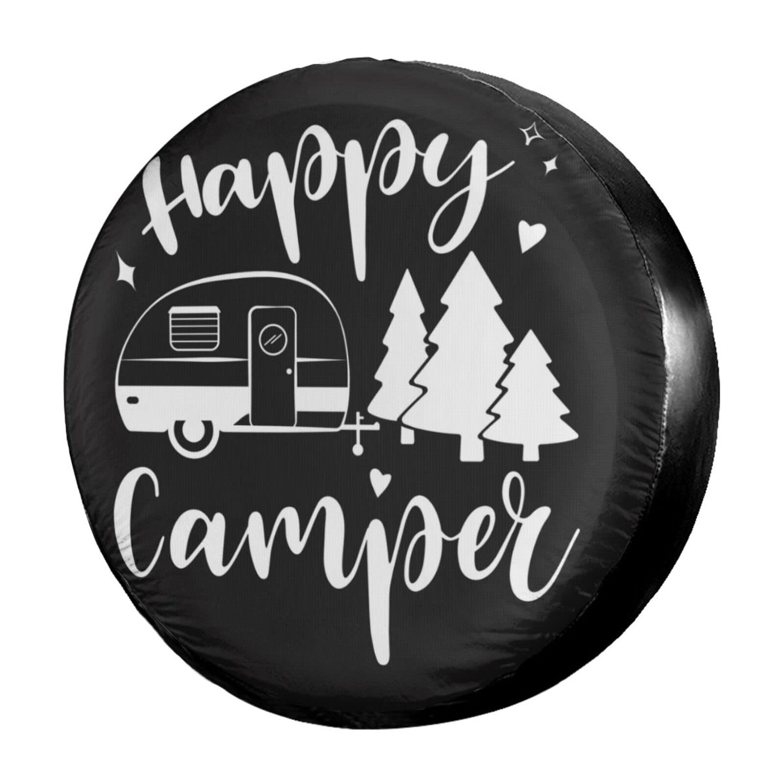 Happy Camper 15 Inch Spare Tire Cover - Dust Proof Wheel Cover for Trailer, RV, SUV & More - Perfect for Camping Trips & Outdoor Adventures