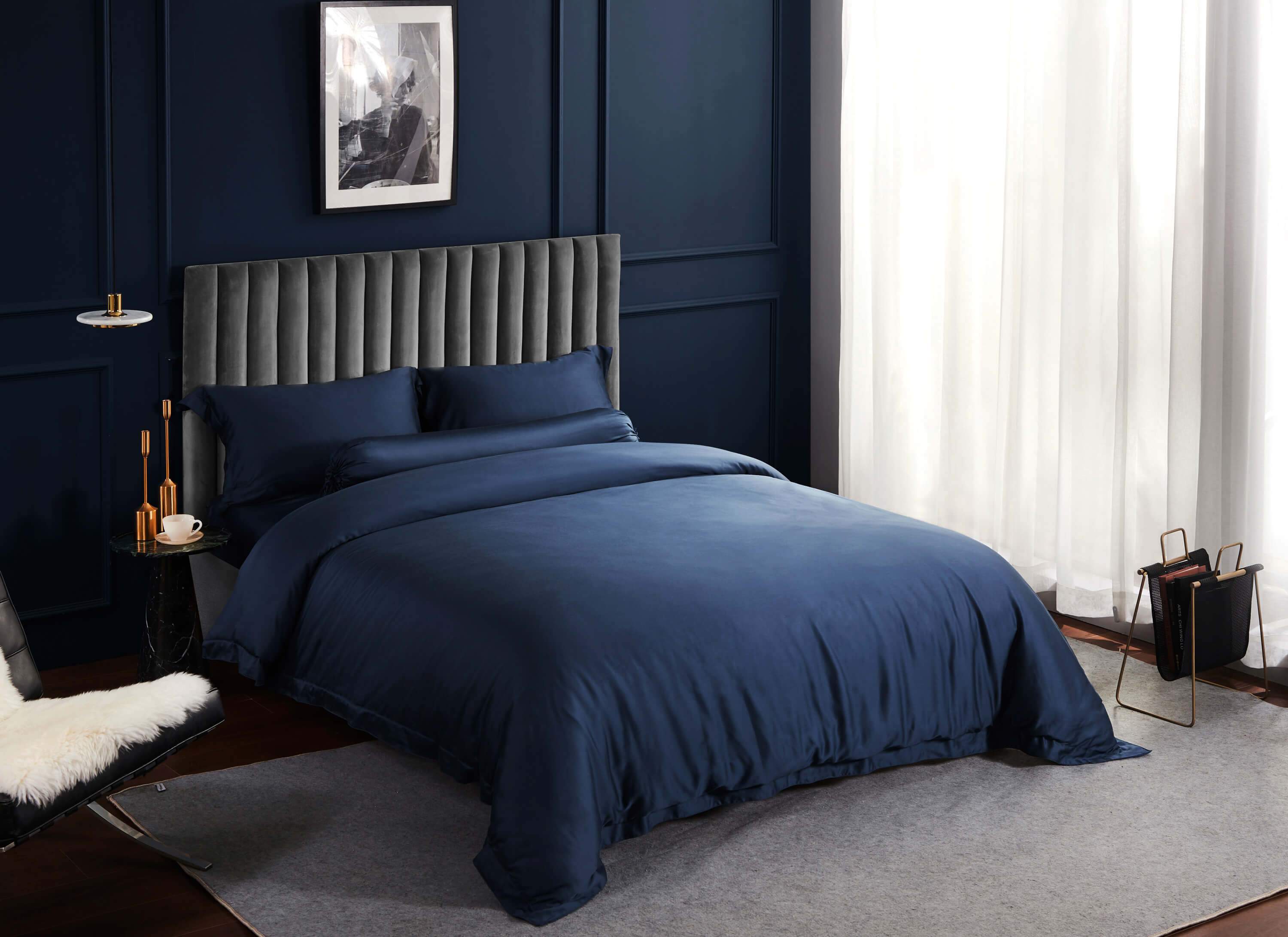 Premium TENCEL™ LF Empress Blue Fitted Sheet Set - Queen Size, Soft & Breathable Bedding for Luxurious Sleep - Perfect for Master Bedrooms, Guest Rooms & Hotels