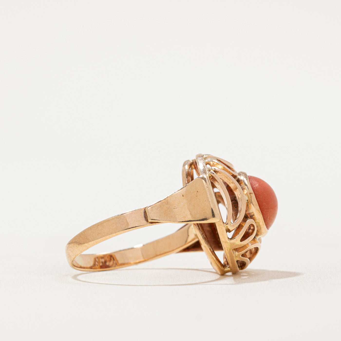 2.15ct Coral Openwork Dome Ring - Size 8 | Handmade Bohemian Jewelry for Women | Perfect for Beach Weddings, Summer Parties & Boho Fashion
