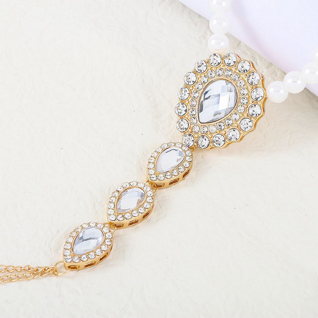 Bohemian Rhinestone Pearl Anklet Chain Bracelet Toe Ring Jewelry for Women | D0571 | Perfect for Beach, Summer Outfits and Boho Fashion Accessories