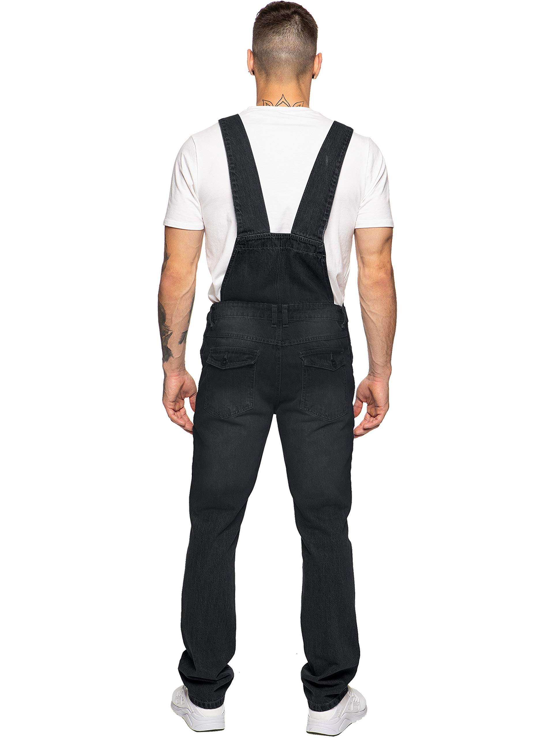 Ze ENZO Men's Denim Blue & Black Dungarees - Workwear Overalls with Fashionable Casual Style - Waist Sizes 30-50 - Perfect for Construction, Farming, DIY Projects & Streetwear Fashion