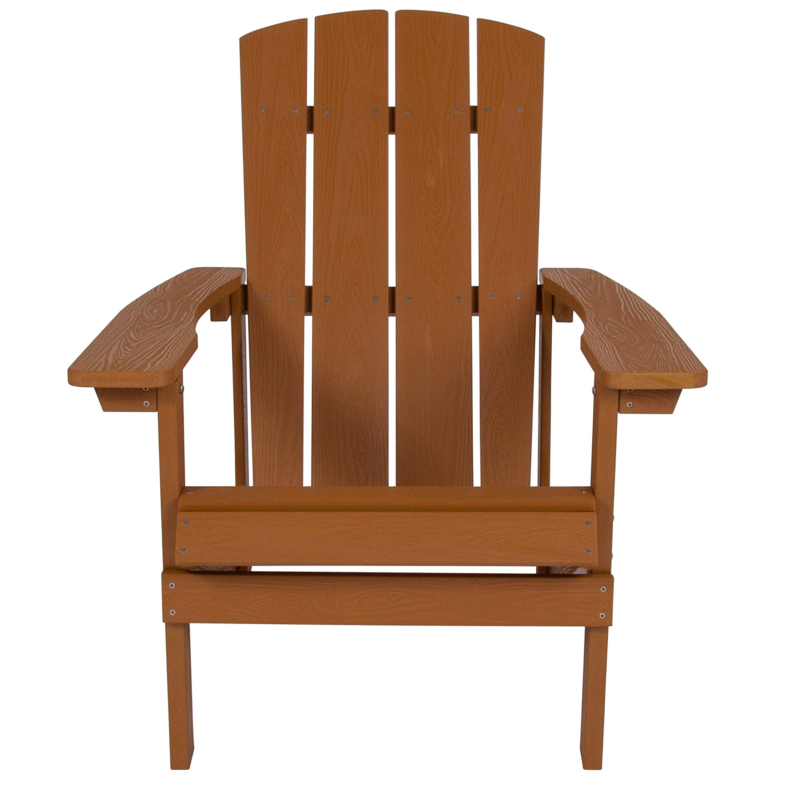 Flash Furniture Charlestown 4-Piece Teak Poly Resin Adirondack Chair Set - All-Weather Indoor & Outdoor Patio Furniture - Perfect for Backyard, Garden, Poolside, and Deck Relaxation