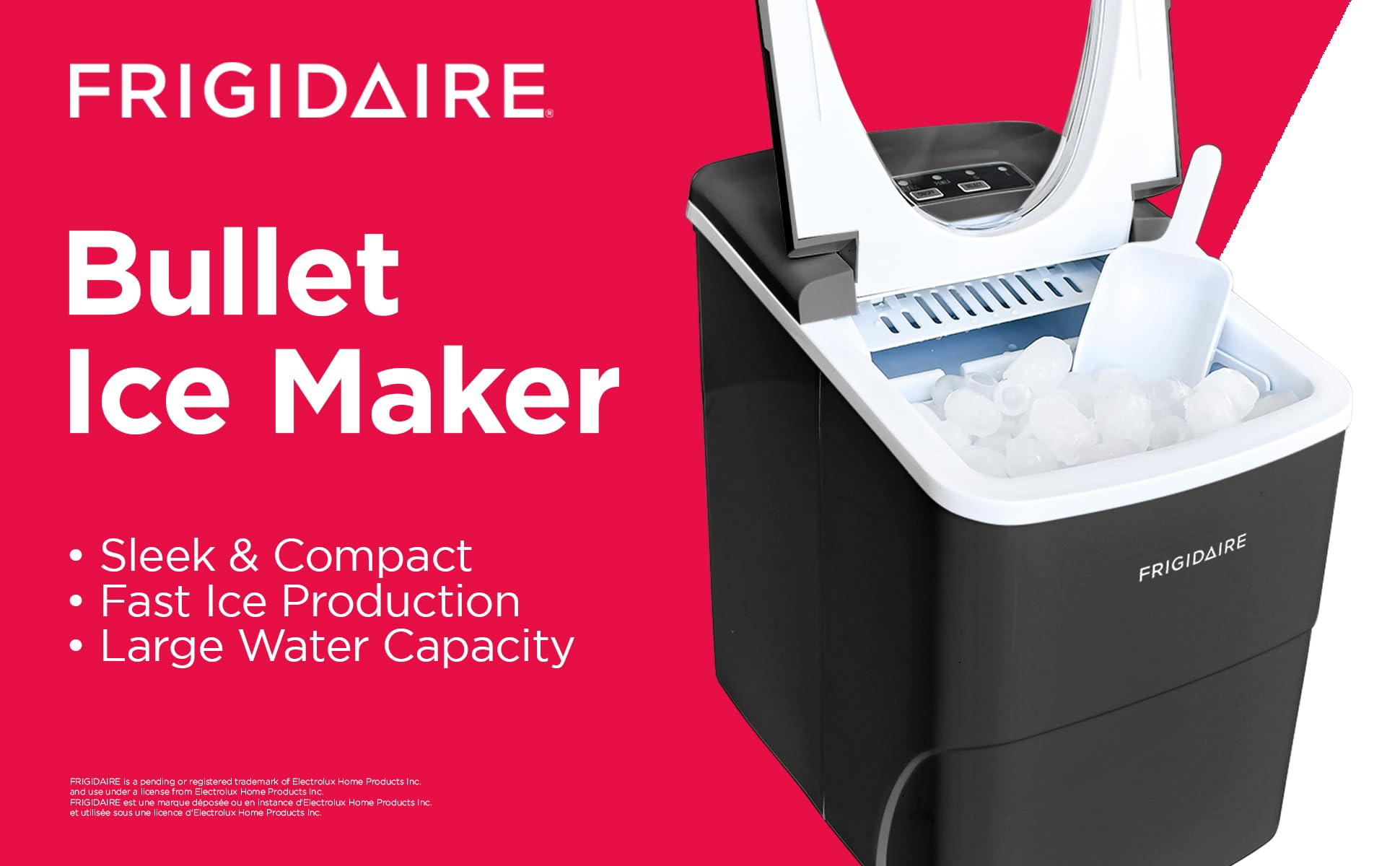 Frigidaire 26 Lbs Portable Compact Ice Maker Machine - Countertop Ice Maker for Home, Office, RV & Parties - Fast Ice Production in Black or White (Medium Size)