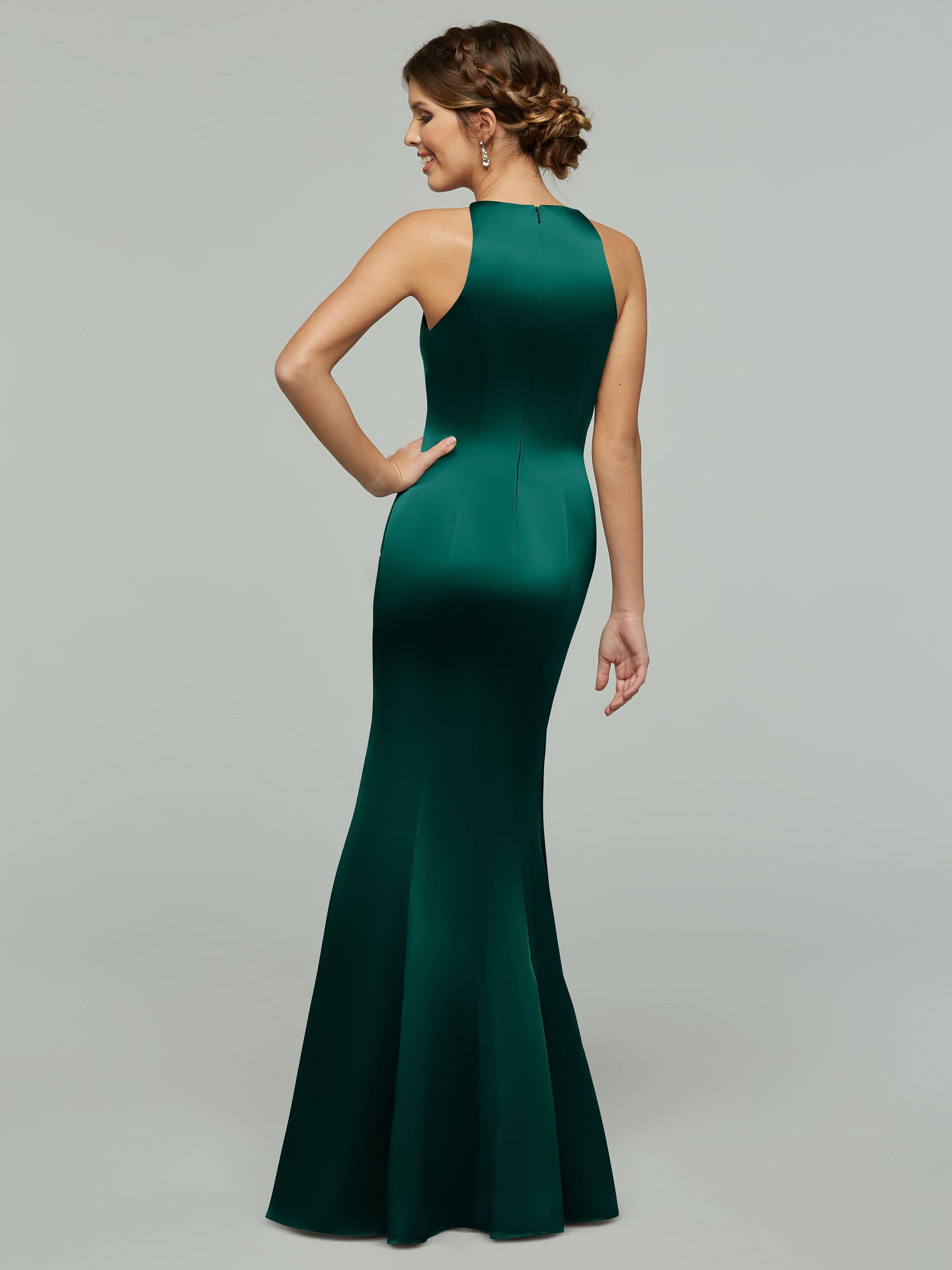 Elegant Mermaid Satin Bridesmaid Dress with Halter Neckline - Perfect for Weddings, Prom & Formal Events | Style 80071 Alt3
