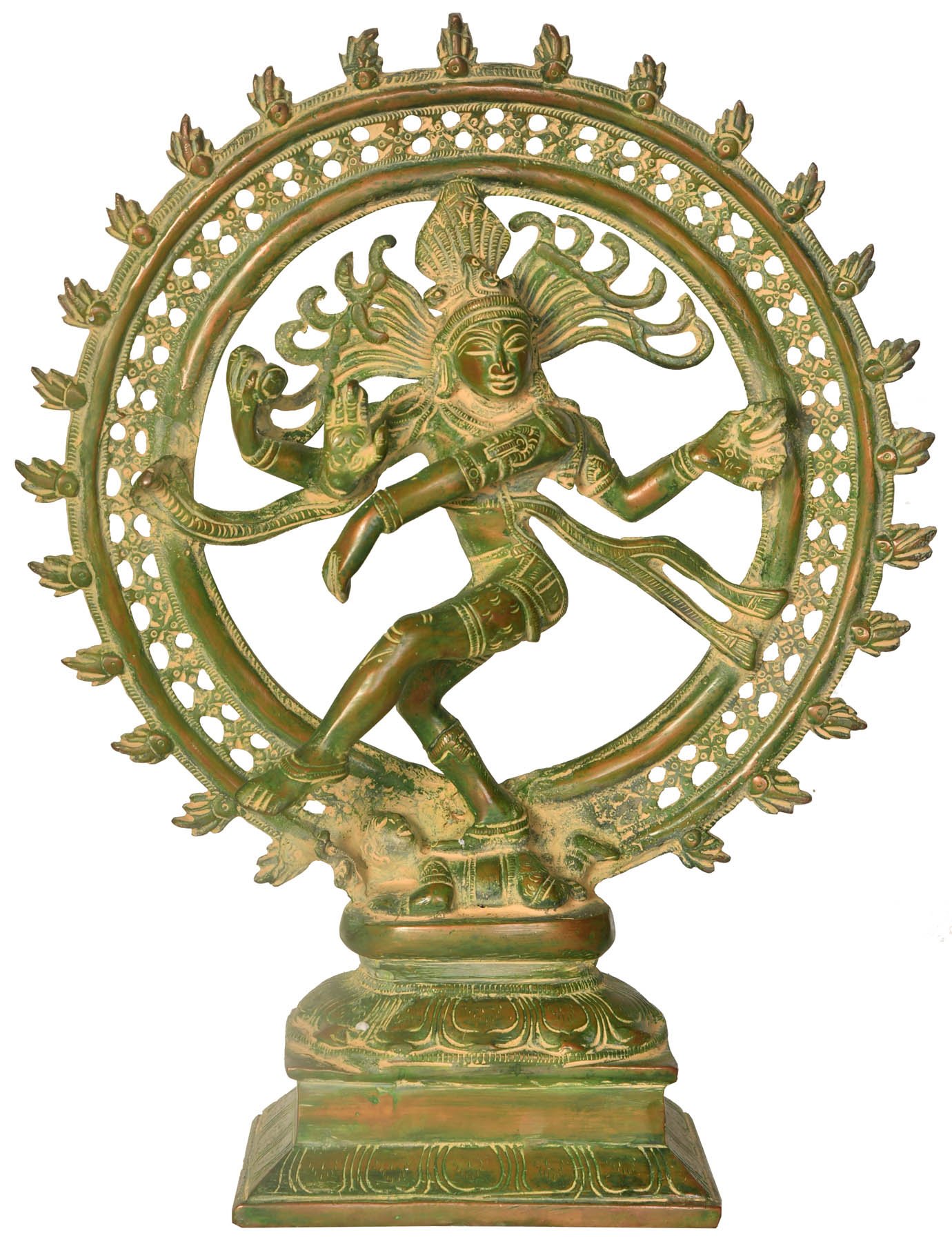 Exoticindia ZDL91 Green Chola Nataraja Statue - Handmade Hindu God Shiva Dancing Sculpture for Home Altar, Yoga Studio & Spiritual Decor