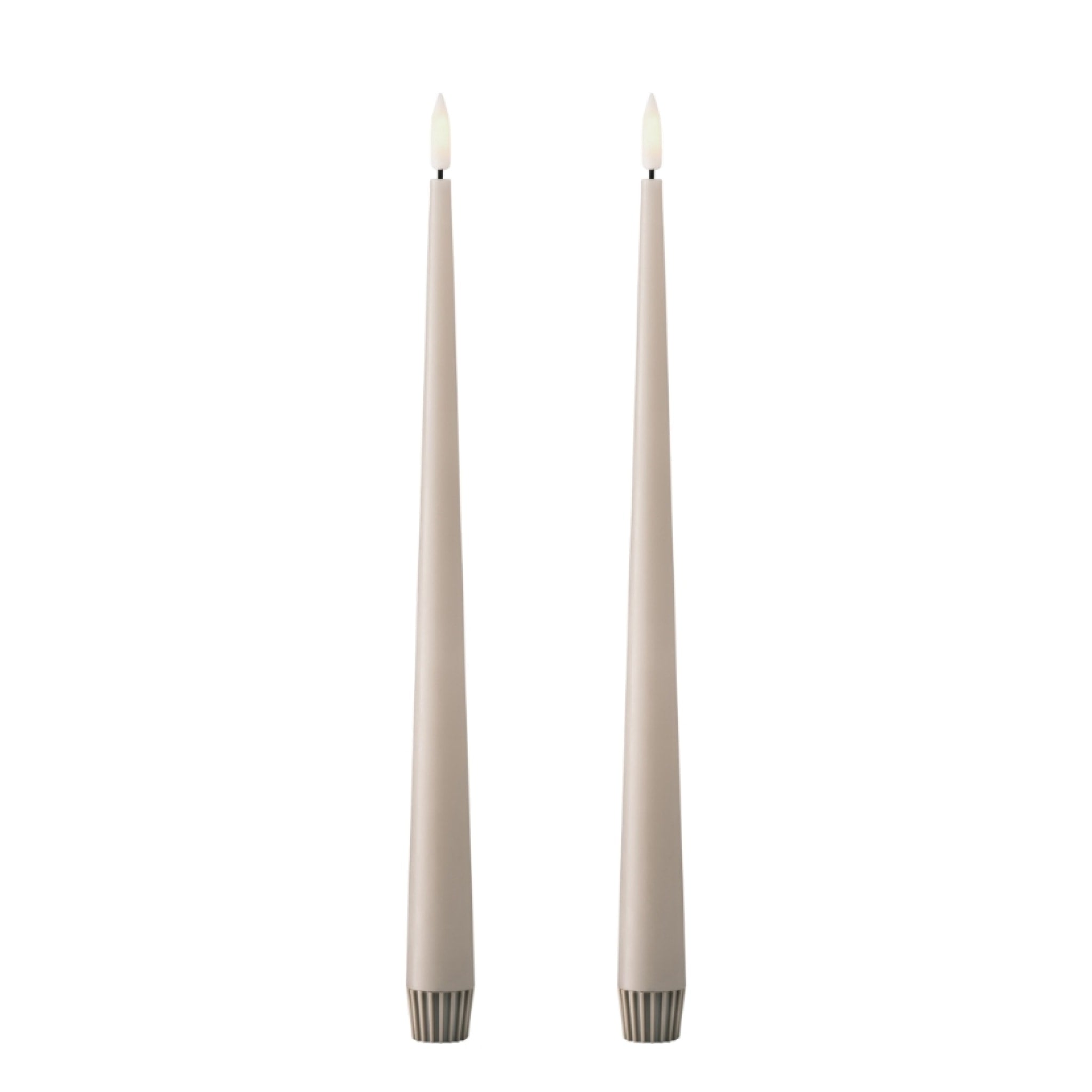 ESTER & ERIK LED Taper Candles - 12 Inch Flameless Battery Operated Candles, Set of 2, Realistic Linen Grey Color - Perfect for Dining Table Centerpiece, Wedding Decor, Romantic Ambiance & Home Decoration