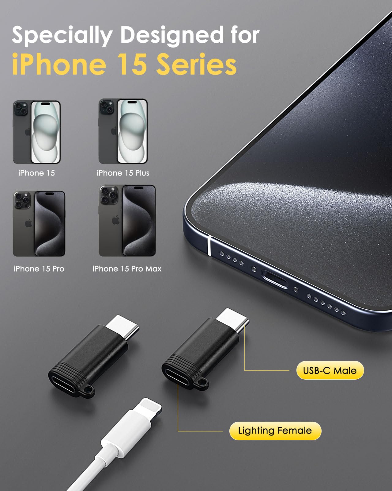 MoKo 2 Pack Lightning to USB C Adapter for iPhone 15/16 Pro/Pro Max/Plus, Galaxy S24, iPad Air/Pro - Fast Charging & Data Sync - Perfect for Travel, Office & Home Use - Black