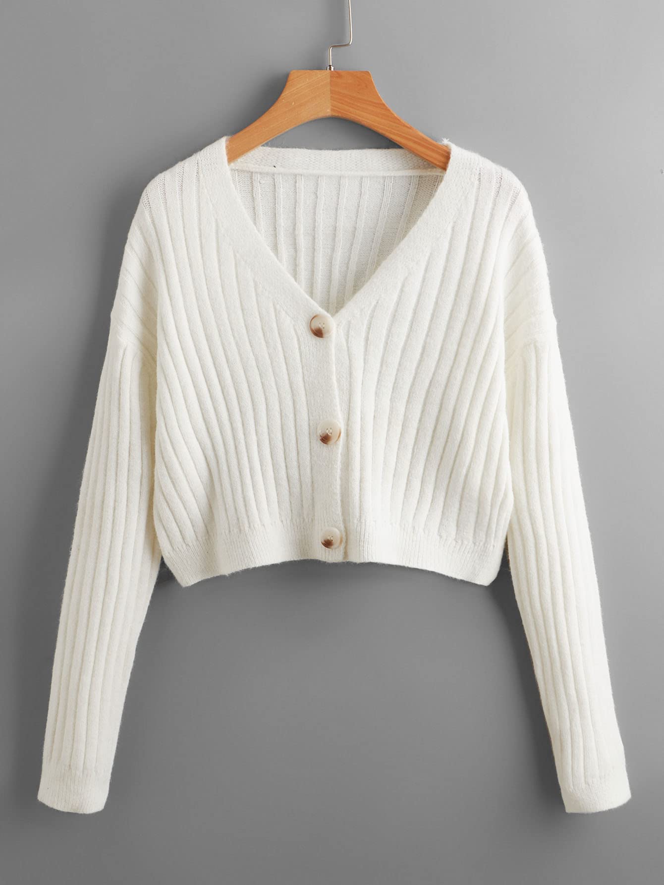 SweatyRocks Women's Long Sleeve Button Front V-Neck Soft Knit Cardigan Sweater | Cozy Fall & Winter Layering Piece for Office, Casual Outfits and Date Nights