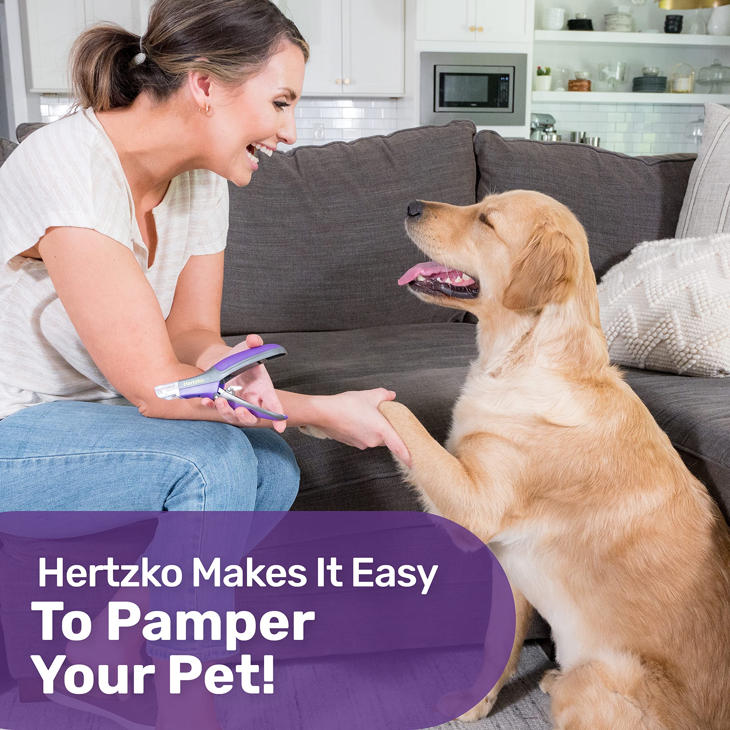 Hertzko LED Dog Nail Clippers for Large & Medium Dogs - Professional Pet Grooming Tool with Replacement Blade & Nail File - Safe Trimming for Dogs & Cats - Perfect for Home Pet Care & Paw Maintenance (Violet)