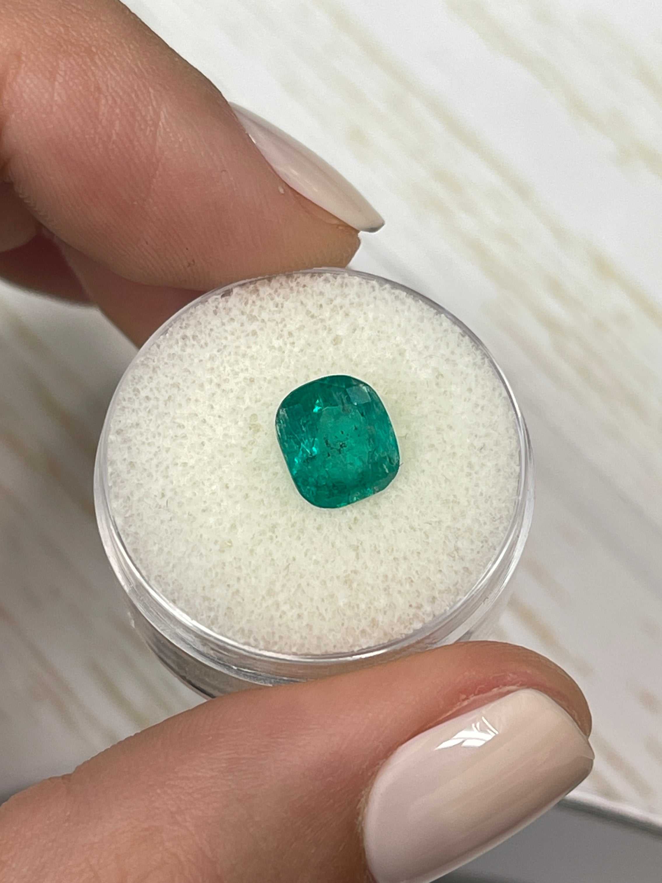 2.20 Carat Medium Dark Green Natural Loose Colombian Emerald Cushion Cut Gemstone for Jewelry Making, Engagement Rings & Fine Collections