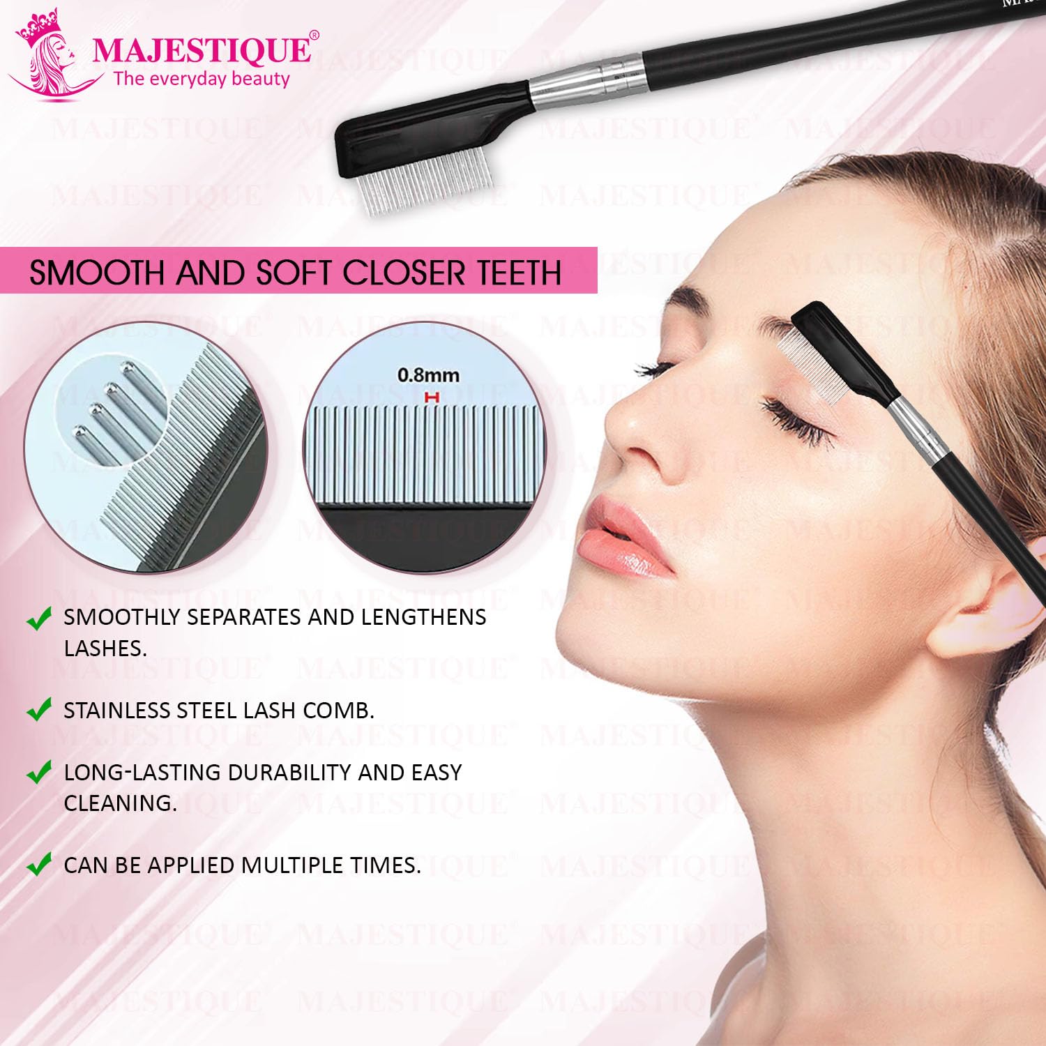 Majestique Eyebrow & Eyelash Comb - Professional Mascara Separator for Lift & Curl - Beauty Cosmetic Tool (FC37) - Perfect for Lash Extensions, Salon Use & Home Makeup