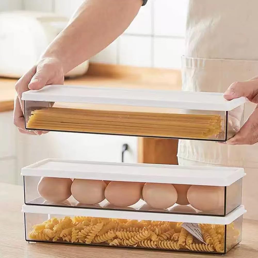 4-Pack Clear Plastic Pasta Storage Containers - Airtight Food Grade Spaghetti & Noodle Organizer with Lids for Pantry | Perfect for Meal Prep, Kitchen Organization & Bulk Food Storage