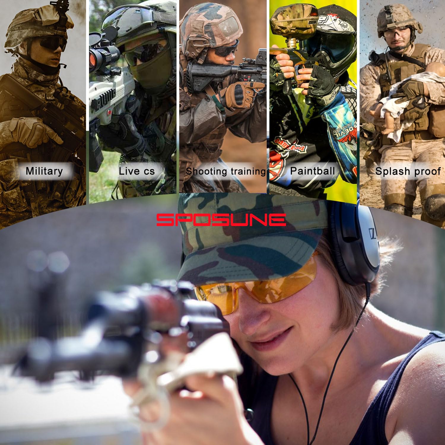 SPOSUNE Tactical Shooting Glasses - Anti-Fog, Impact Resistant with 3 Lenses for Men & Women - Perfect for Hunting & Range Shooting