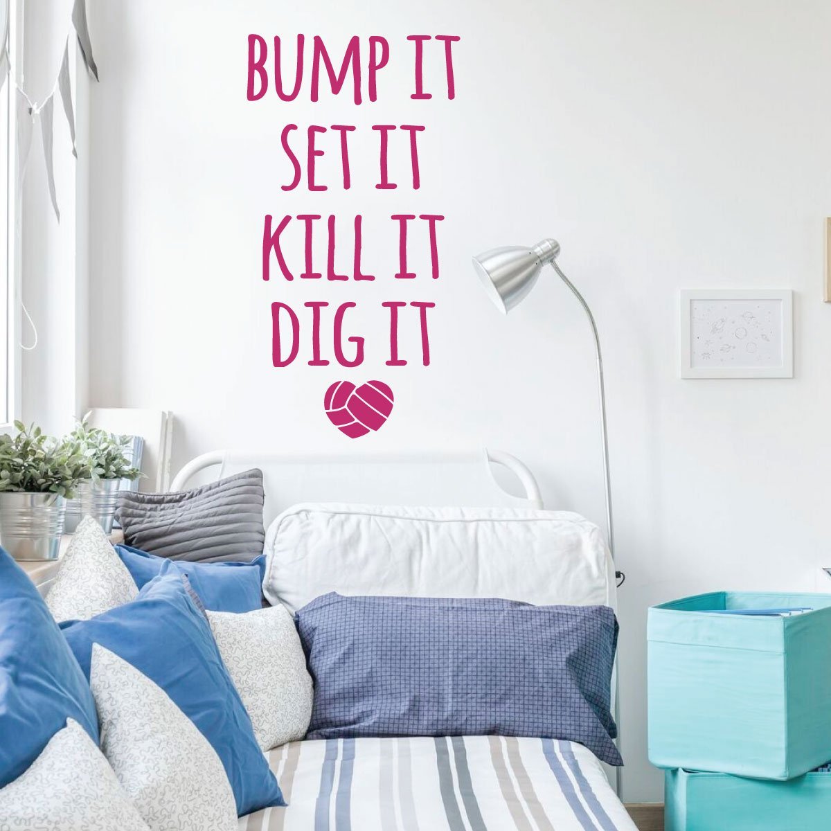 Volleyball Wall Decal - Bump It Set It - Premium Vinyl Sports Art for Bedroom, Playroom & Gym - Perfect for Volleyball Players & Fans Home Decor