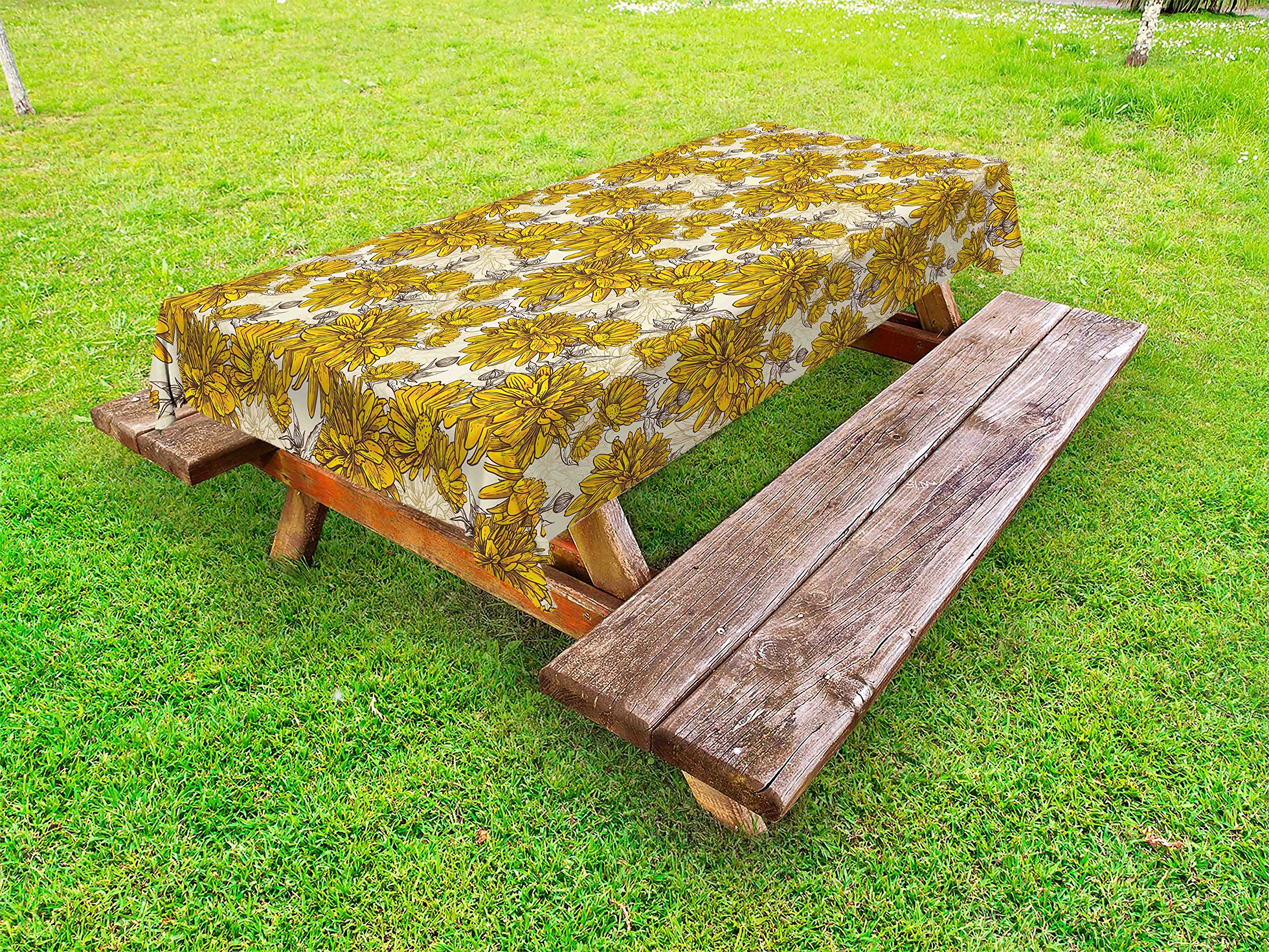 Ambesonne Floral Outdoor Tablecloth - Lily Carnation Bouquet Design, Washable Picnic Table Cover 58