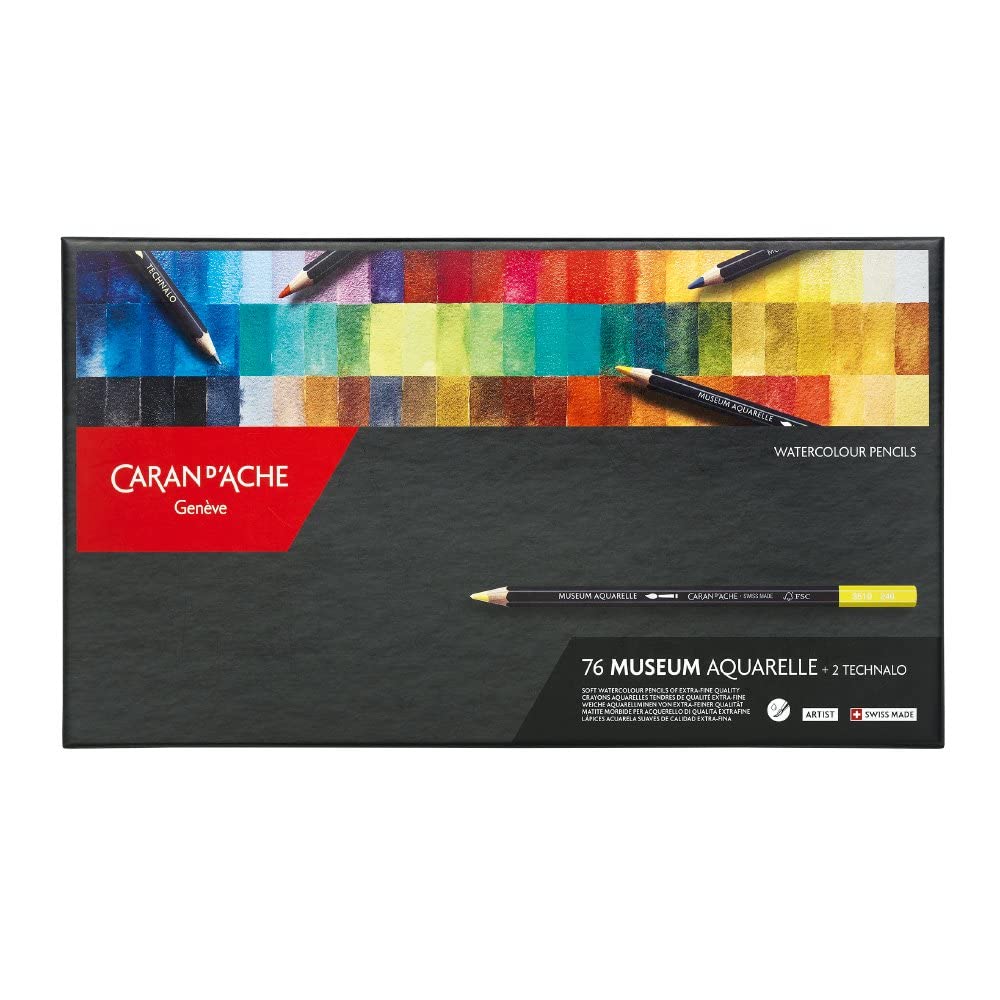Premium Caran d'Ache Museum Aquarelle Watercolor Pencils - Set of 76 Vibrant Colors for Artists & Professionals | Perfect for Sketching, Painting & Mixed Media Art Projects