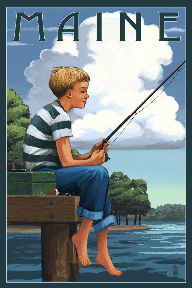Premium 16x24 Metal Wall Art - Maine Boy Fishing Aluminum Decor for Home & Office | Gallery Quality, Durable & Rustproof