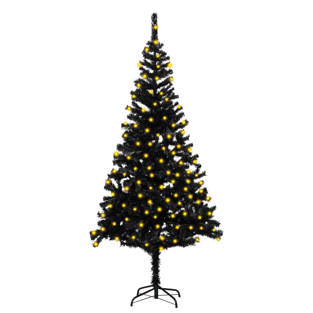 Premium 6ft Pre-Lit Artificial Christmas Tree with 200 LED Lights & Metal Stand - Black PVC Branches for Holiday Home Decor, Office, and Party Festive Lighting