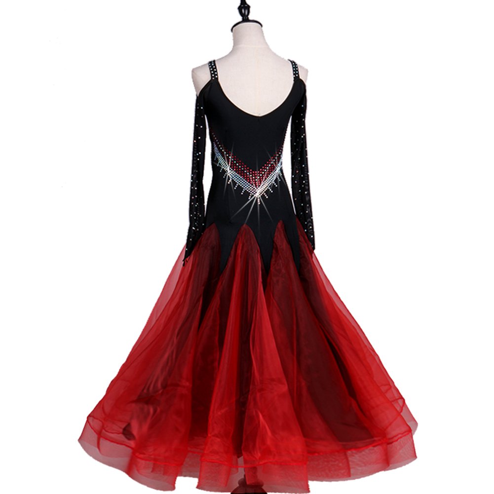 Elegant Ballroom Dance Competition Dresses for Women - Sparkling Rhinestone & Crystal Embellished Long Sleeve Performance Gown (Perfect for Latin, Standard & Professional Dance Events)