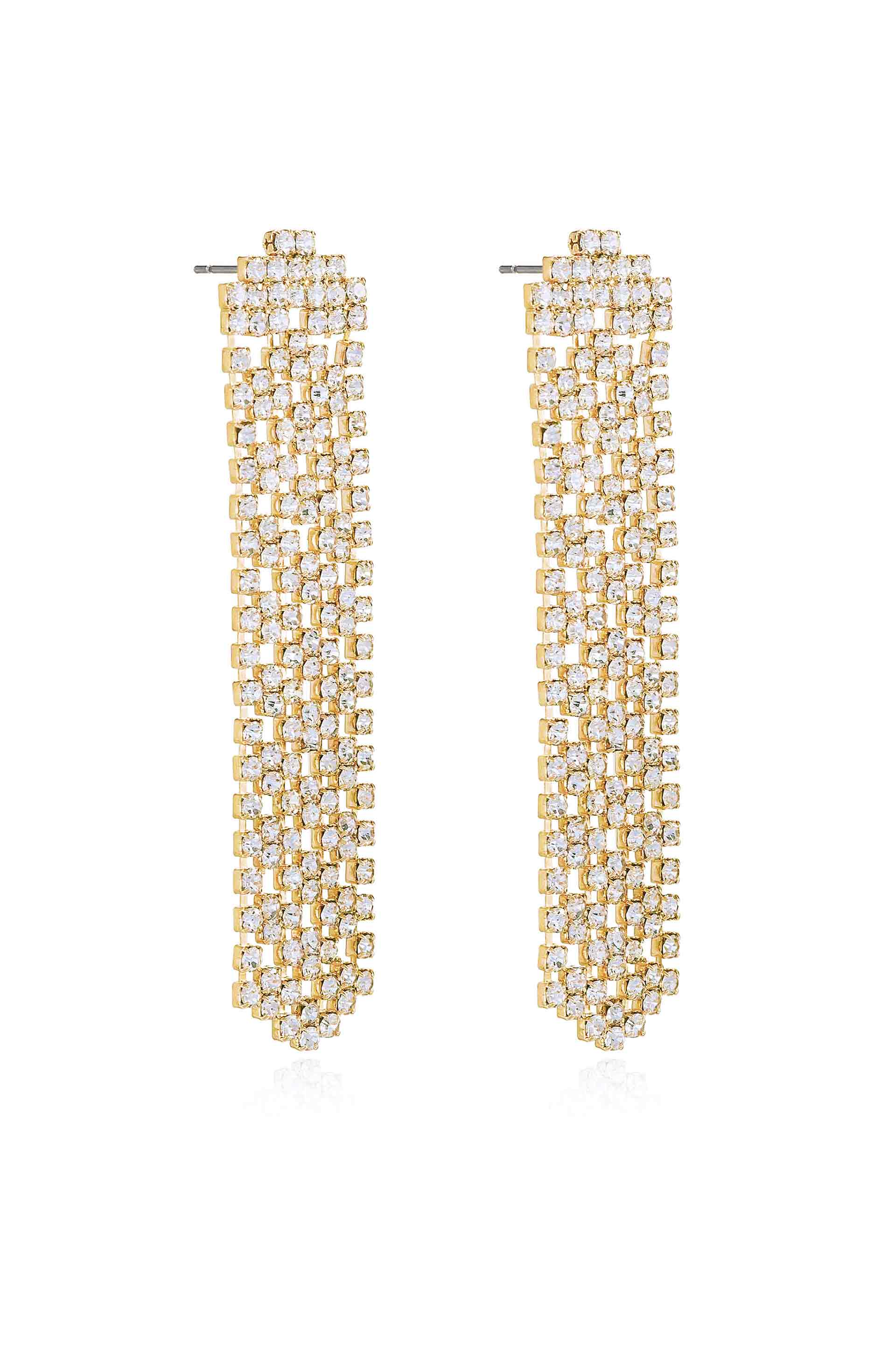 Sparkling Crystal Quilted Dangle Earrings for Women - Elegant Drop Earrings for Party, Wedding & Evening Outfits
