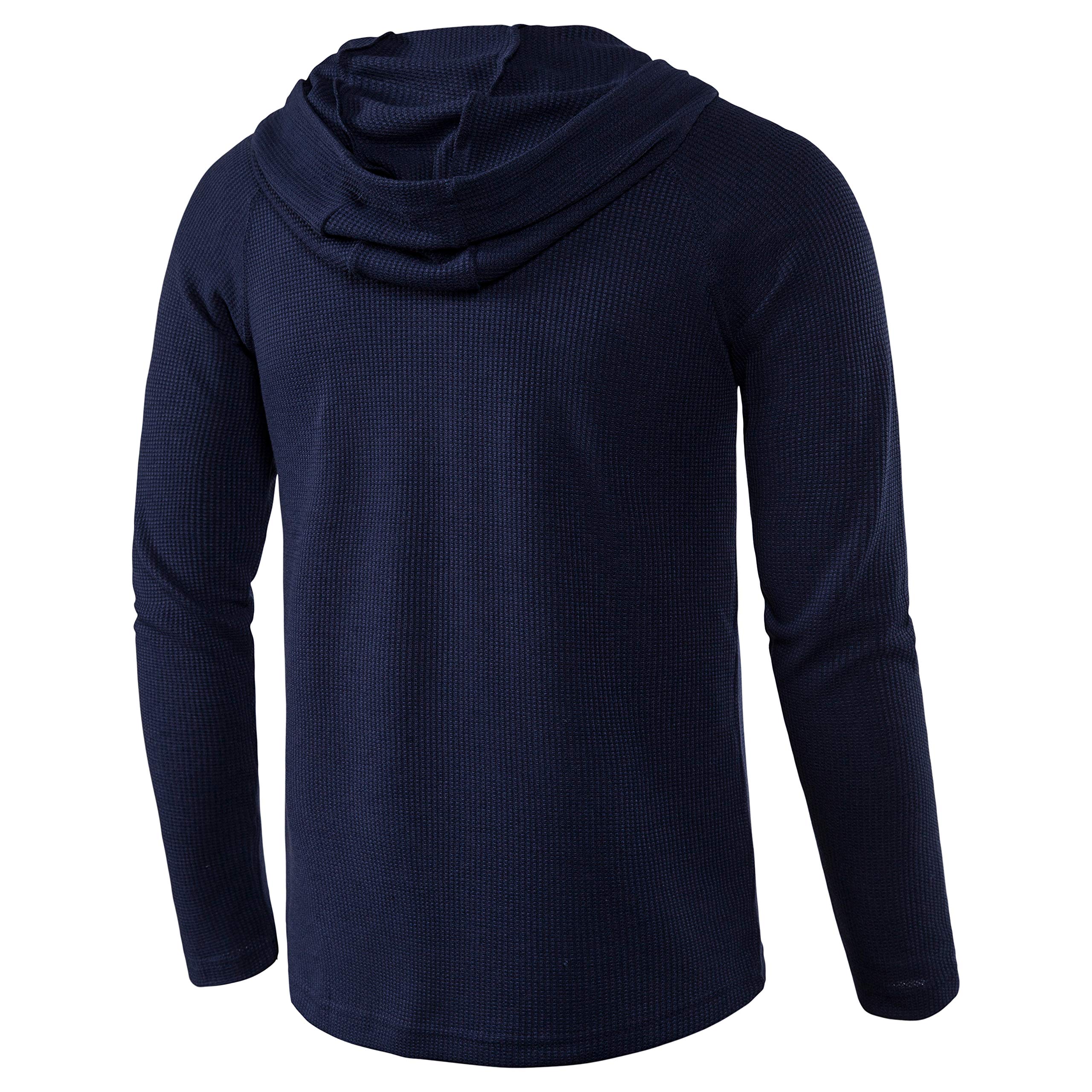 Men's Lightweight Solid Color Pullover Hoodie - Casual Long Sleeve Waffle-Knit Henley Shirt for Everyday Wear, Outdoor Activities & Lounge Comfort