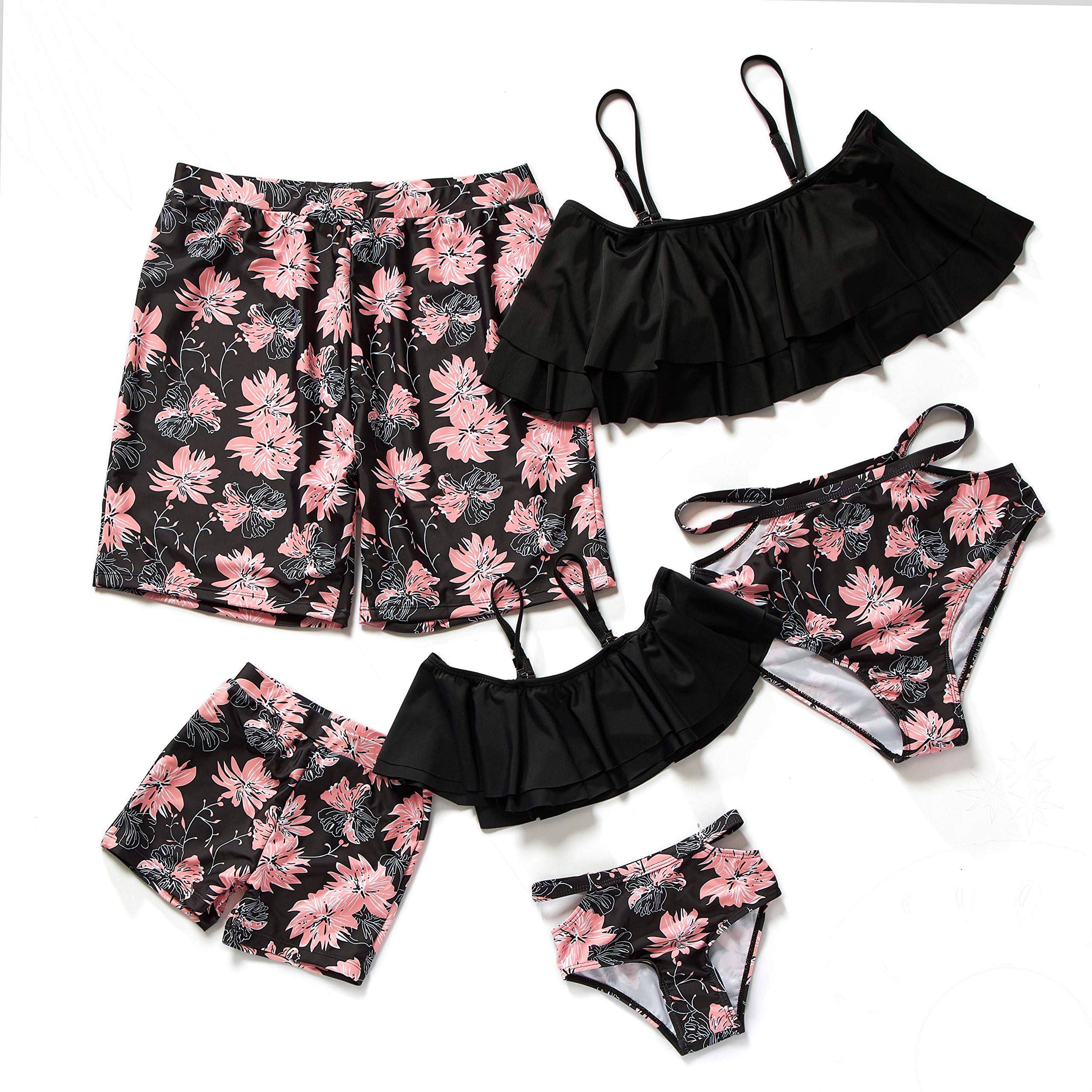 Herbeeza Family Matching Swimsuits - 2 Piece High Waisted Off Shoulder Bikini Set with Ruffles for Mom and Daughter | Beach Vacation, Pool Party, Summer Family Photos