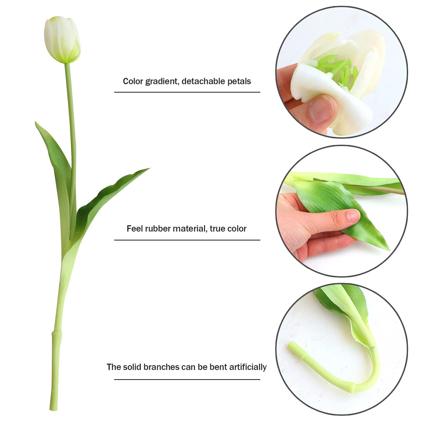10pcs Real Touch Artificial Tulip Flowers - Faux Latex Tulips Bouquet with Gift Box for Wedding, Party, Home & Room Decor (White) - Perfect for Centerpieces, Tablescapes & DIY Floral Arrangements