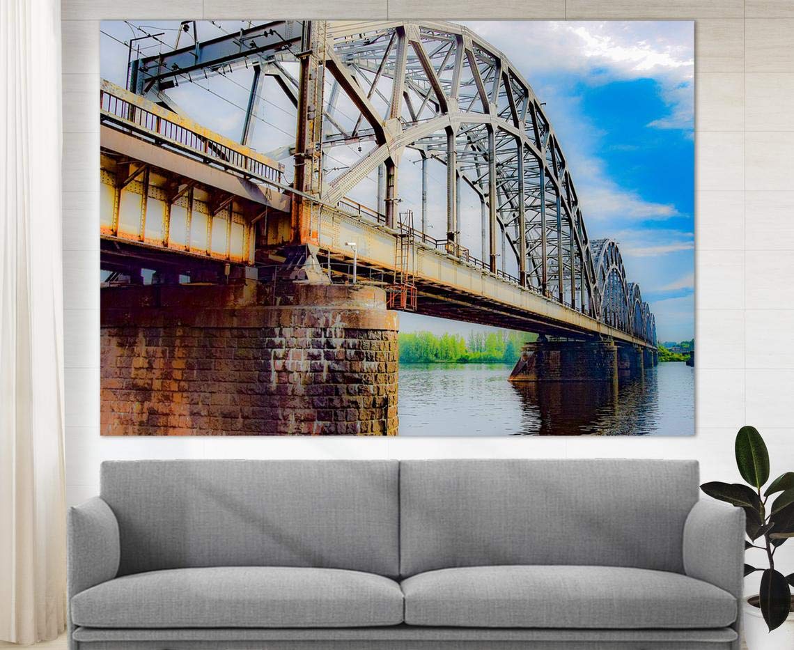 Riga Bridge Canvas Art Print - Stunning Latvia Landscape Wall Decor for Living Room, Bedroom & Office