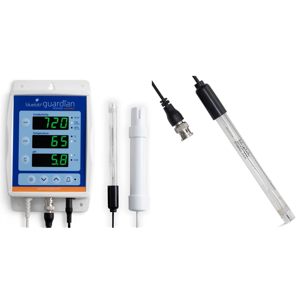 Bluelab MONGUACON Guardian Water Monitor - pH & TDS Meter with Data Logging | PROBPH Replacement pH Probe for Hydroponics, Aquariums & Pools | Easy Calibration for Meters & Controllers | Perfect for Indoor Gardening & Water Quality Testing