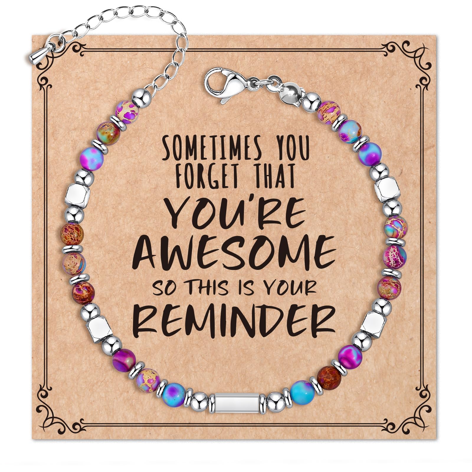 Stylish Beaded Bracelets for Women & Teen Girls - Motivational 'Sometimes You Forget You're Awesome' Jewelry - Perfect Mother's Day, Birthday Gifts for Mom, Wife, Daughter, Sister & Best Friends - Great for Daily Wear, Special Occasions & Self-Confidence Boosting