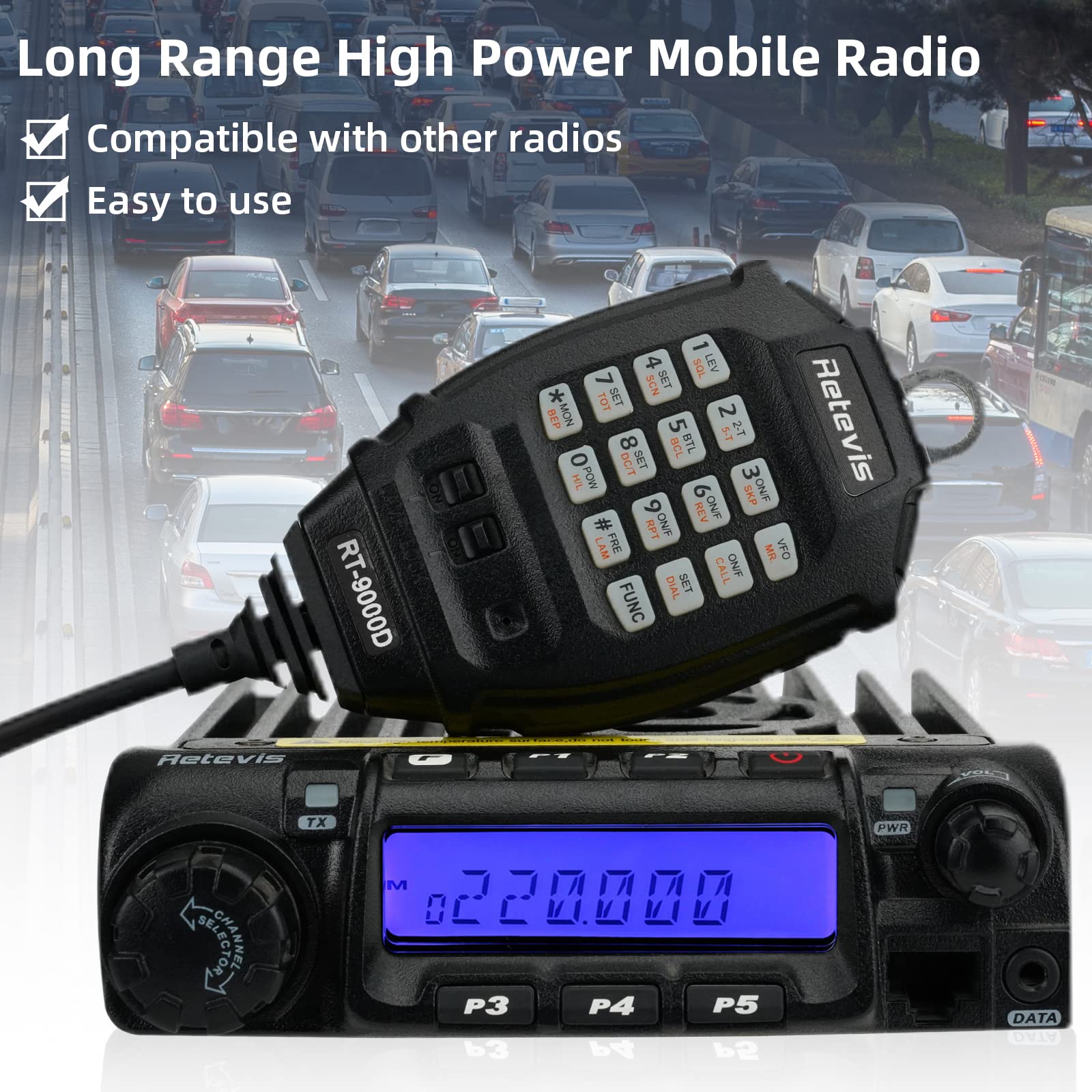 Retevis RT9000D Long Range Two Way Radio - 200 Channel Mobile Ham Radio with Chirp, DTMF & Voice Companding - Vehicle Travel & Emergency Communication (1 Pack)
