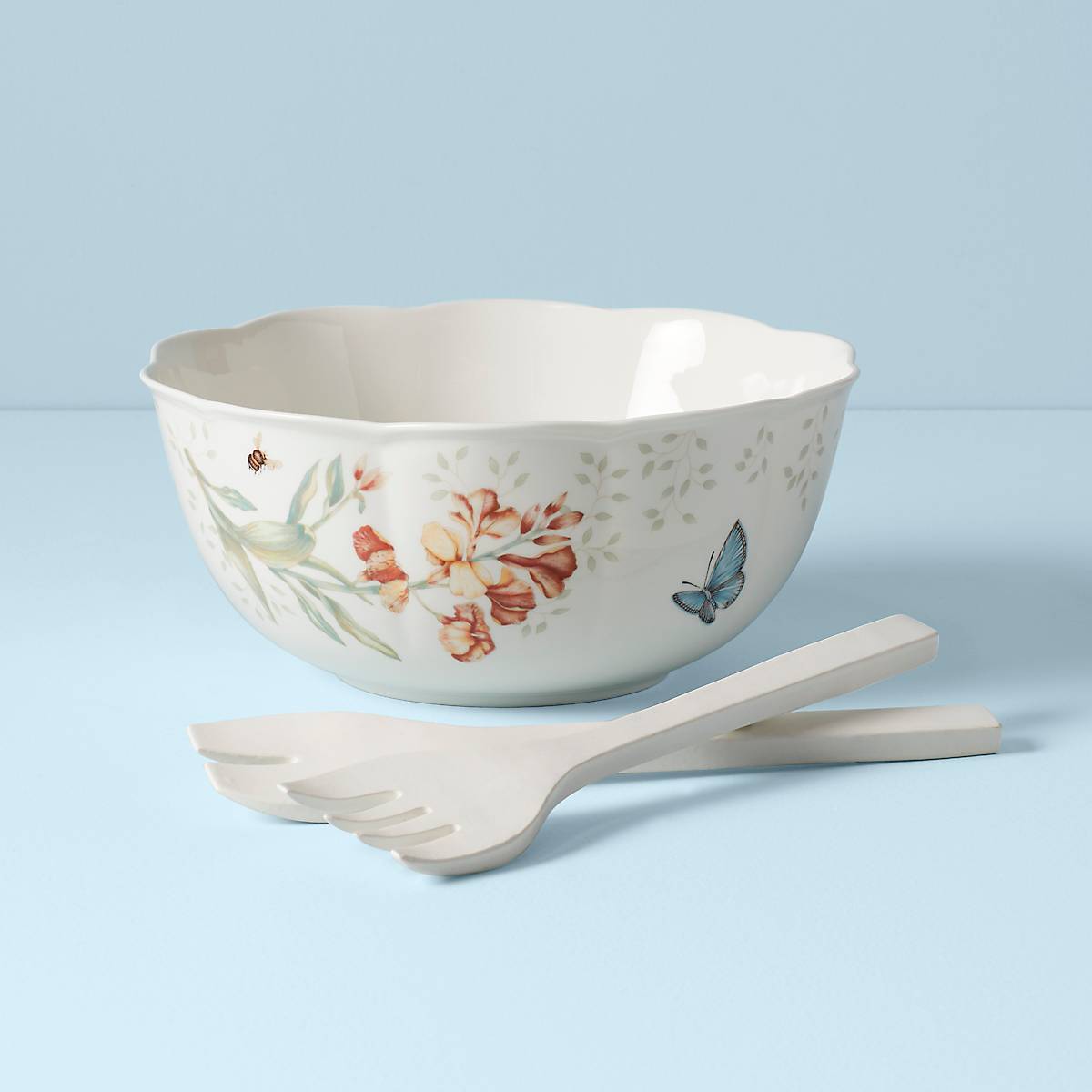 Butterfly Meadow Salad Bowl Set with Serving Utensils - Perfect for Garden Parties, Picnics & Family Dinners