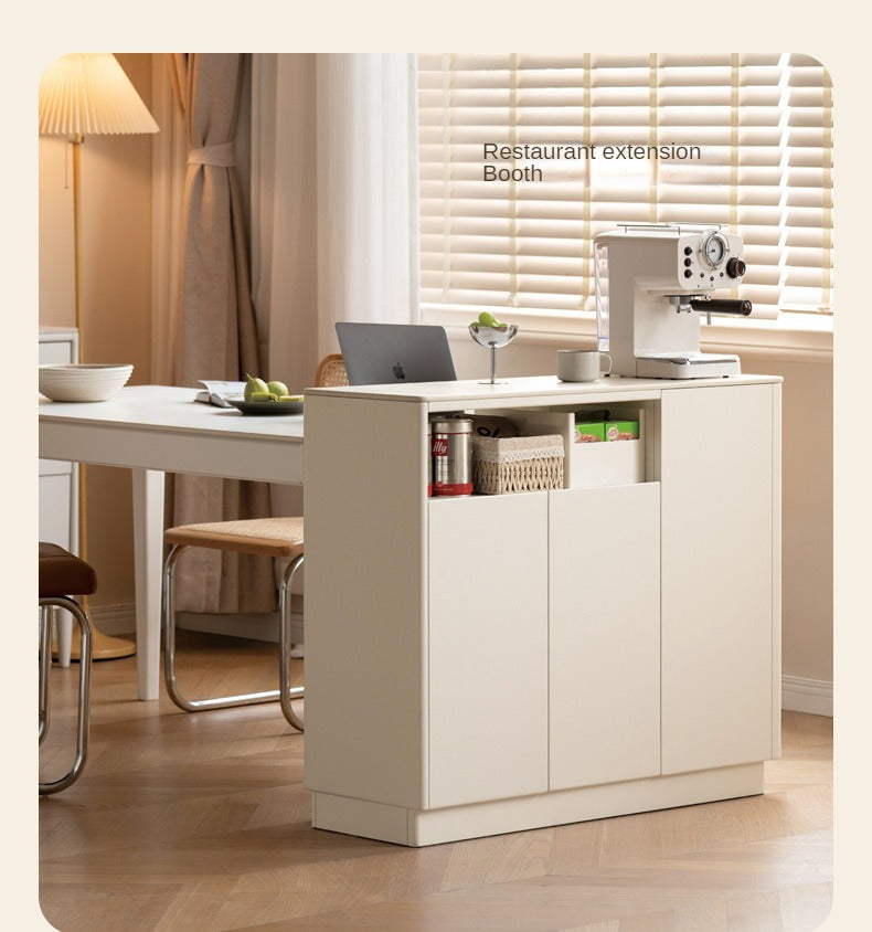 Solid Poplar Wood Dining Room Cabinet with Partition - White Cream Rock Board for Kitchen Storage & Home Organization
