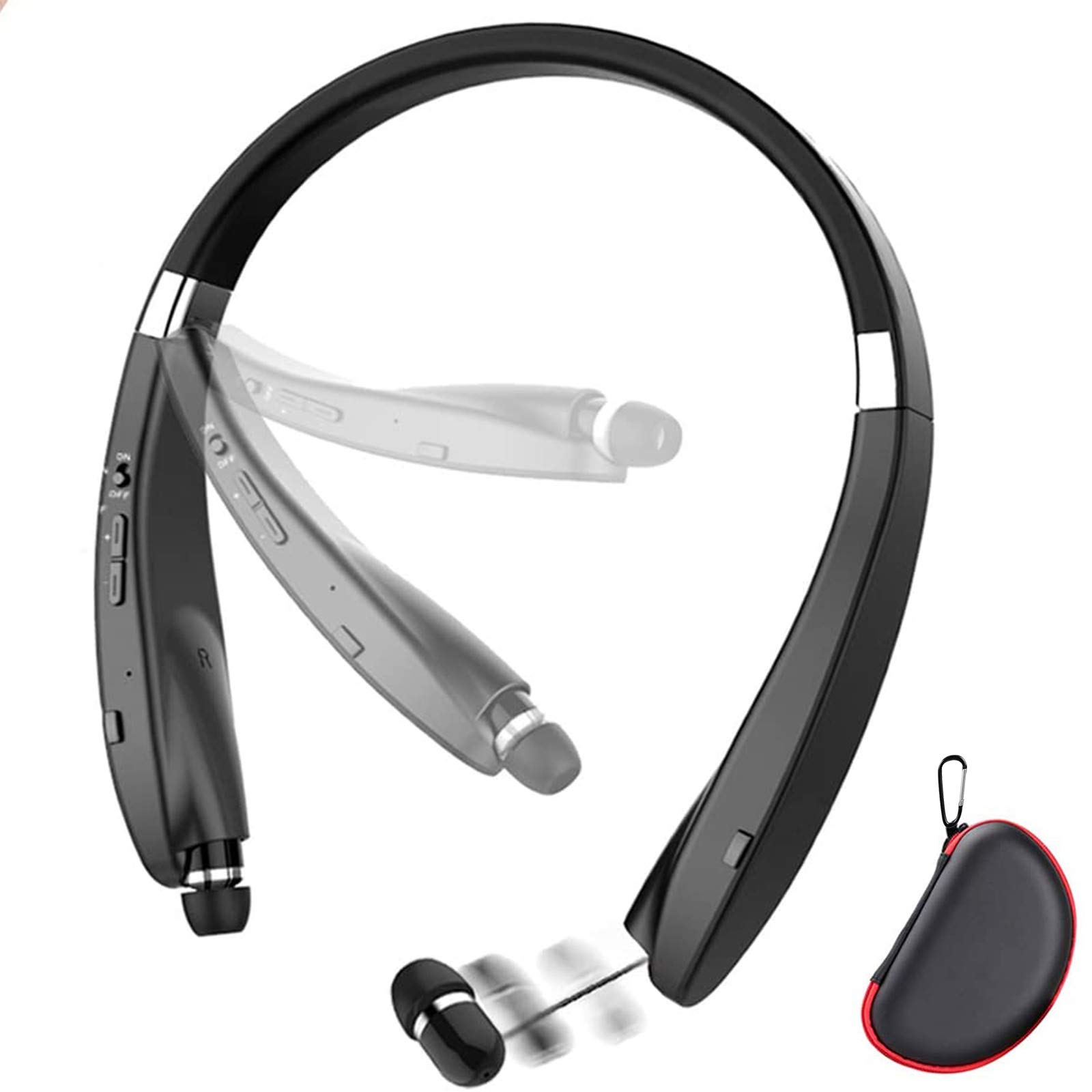 Beartwo Foldable Bluetooth Headphones - Lightweight Wireless Neckband Headset with Noise Cancelling for Running, Gym & Sports | Retractable Design with Carry Case | Perfect for Workouts, Commuting & Travel