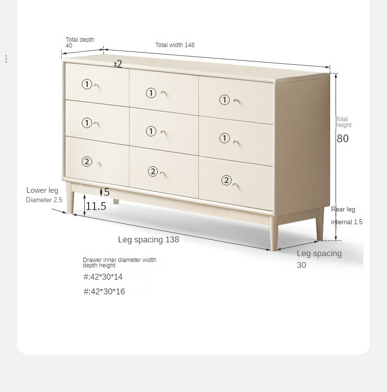 Solid Poplar Wood Chest of Drawers - Vintage Cream Storage Cabinet for Bedroom, Living Room & Office Organization