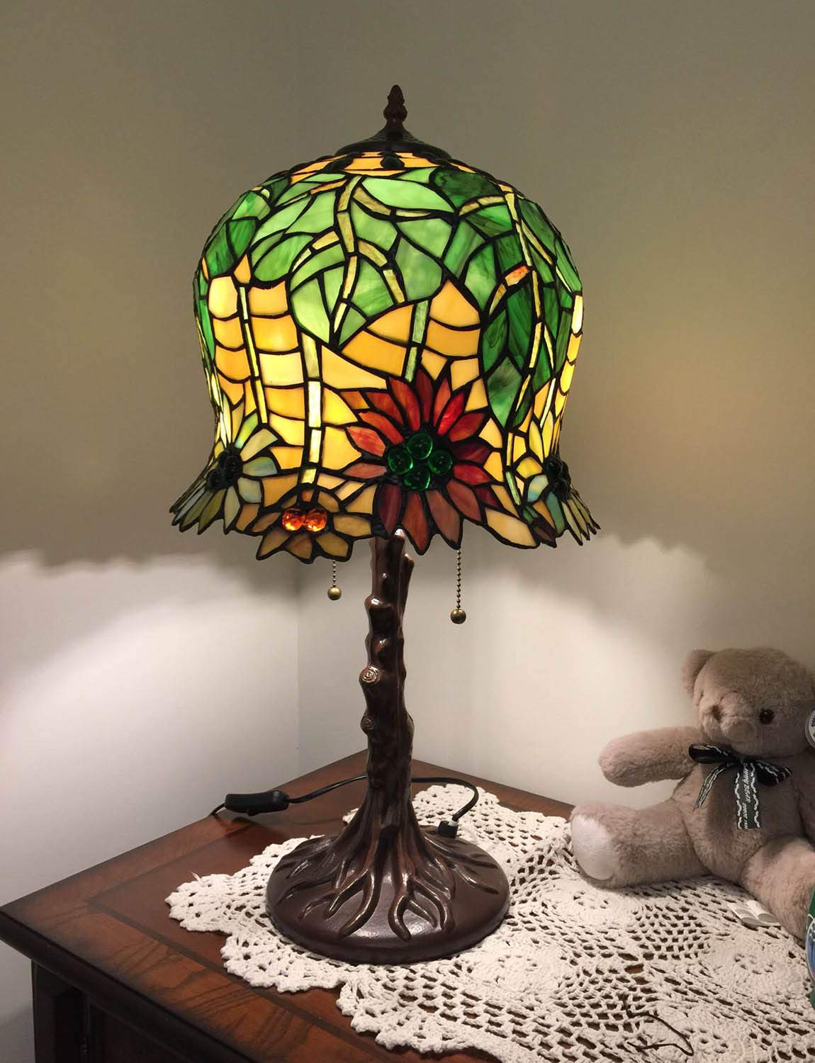 Tiffany Style Sunflower Stained Glass Table Lamp - 14 Inch Wide 2-Light Zinc Alloy Antique Base Handmade Decor for Dining Room, Living Room, Bedroom & Study | Perfect for Bedside, Dresser & Home Office Lighting