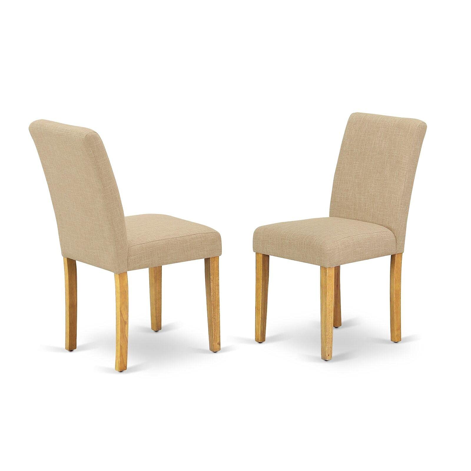 Set of 2 Oak Leg Linen Fabric Light Fawn Dining Chairs - Stylish Kitchen & Dining Room Seating for Home and Office