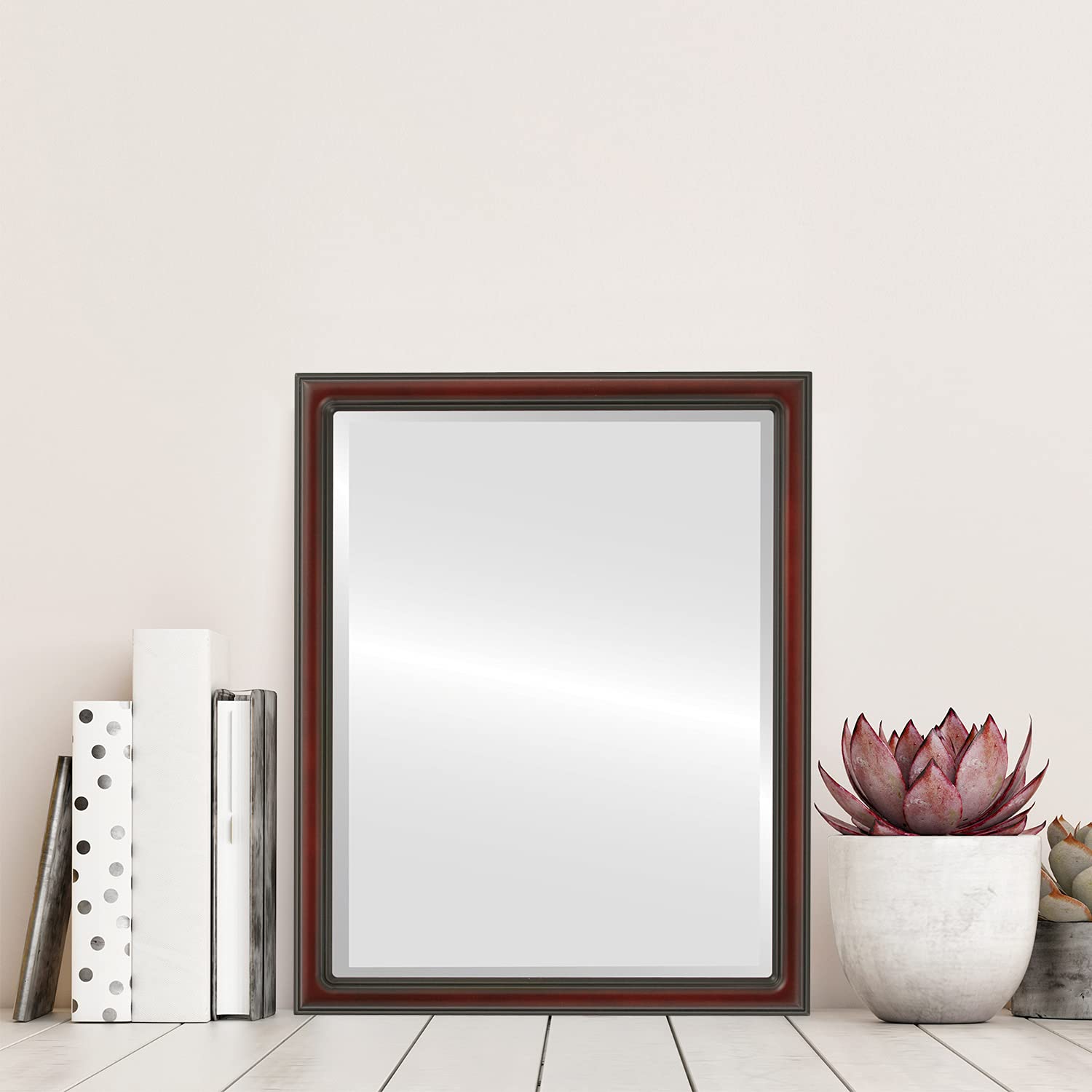 Ovalcrest Rectangle Beveled Wall Mirror - Saratoga Style Rosewood Frame - 22x26 Inches - Elegant Home Decor for Living Room, Bedroom & Entryway