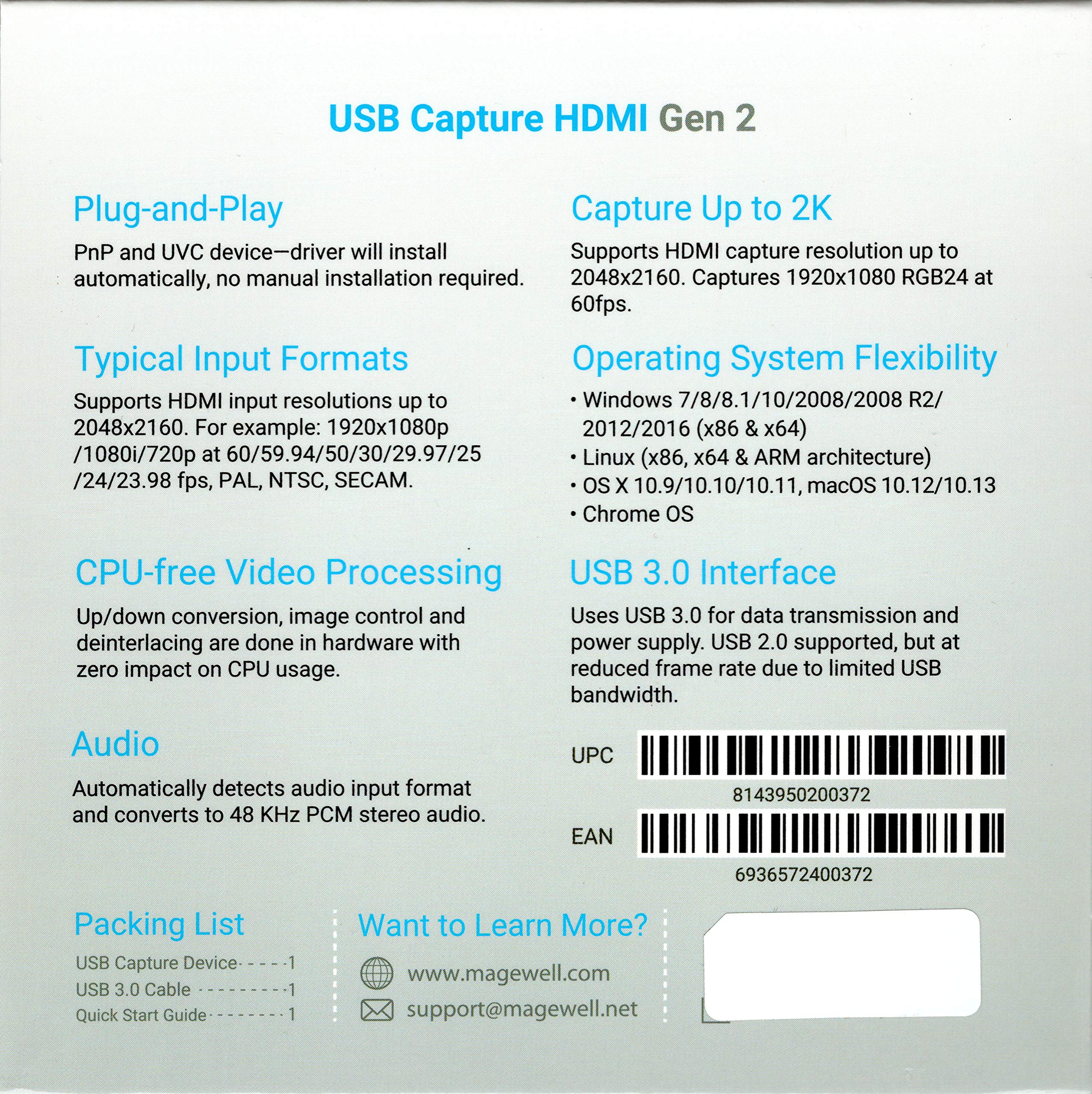 Magewell USB Capture HDMI Gen 2 - 4K HDMI Video Capture Device for Live Streaming, Gaming & Video Conferencing | Compatible with Windows, Mac & Linux | Perfect for Content Creators, YouTubers & Remote Work