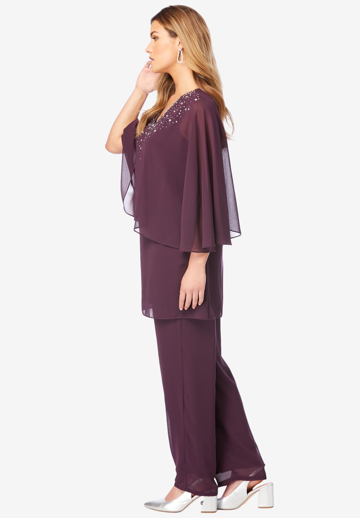 Romantic Women's Plus Size Embellished Capelet Pant Set - Elegant Two Piece Outfit for Evening Parties, Date Nights & Special Occasions