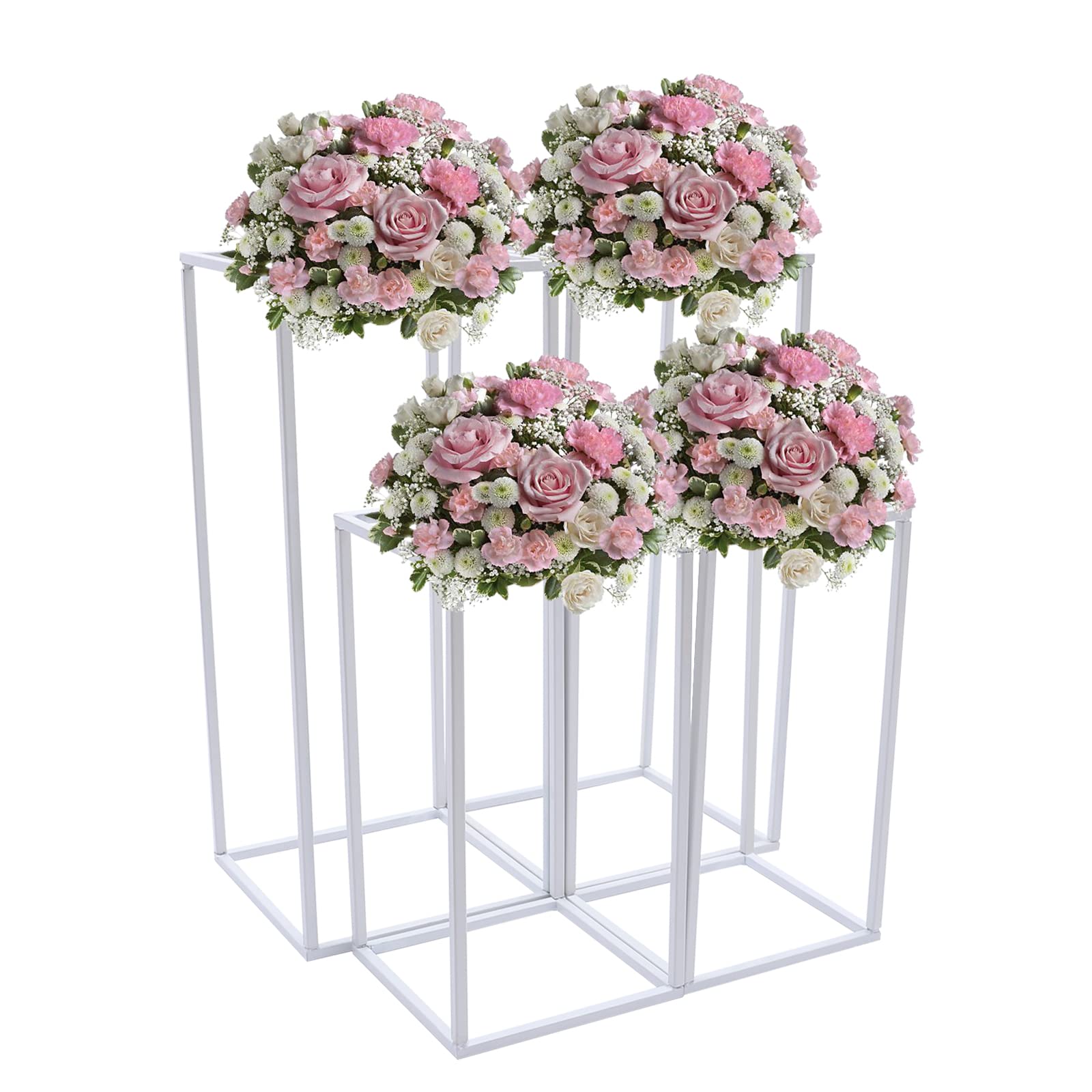 4PCS White Metal Rectangle Floral Display Stands - Wedding, Party, Dinner Centerpiece & Stage Backdrop Decor for Events, Celebrations, Commercial Use - Perfect for Home, Office, and Venue Decorations