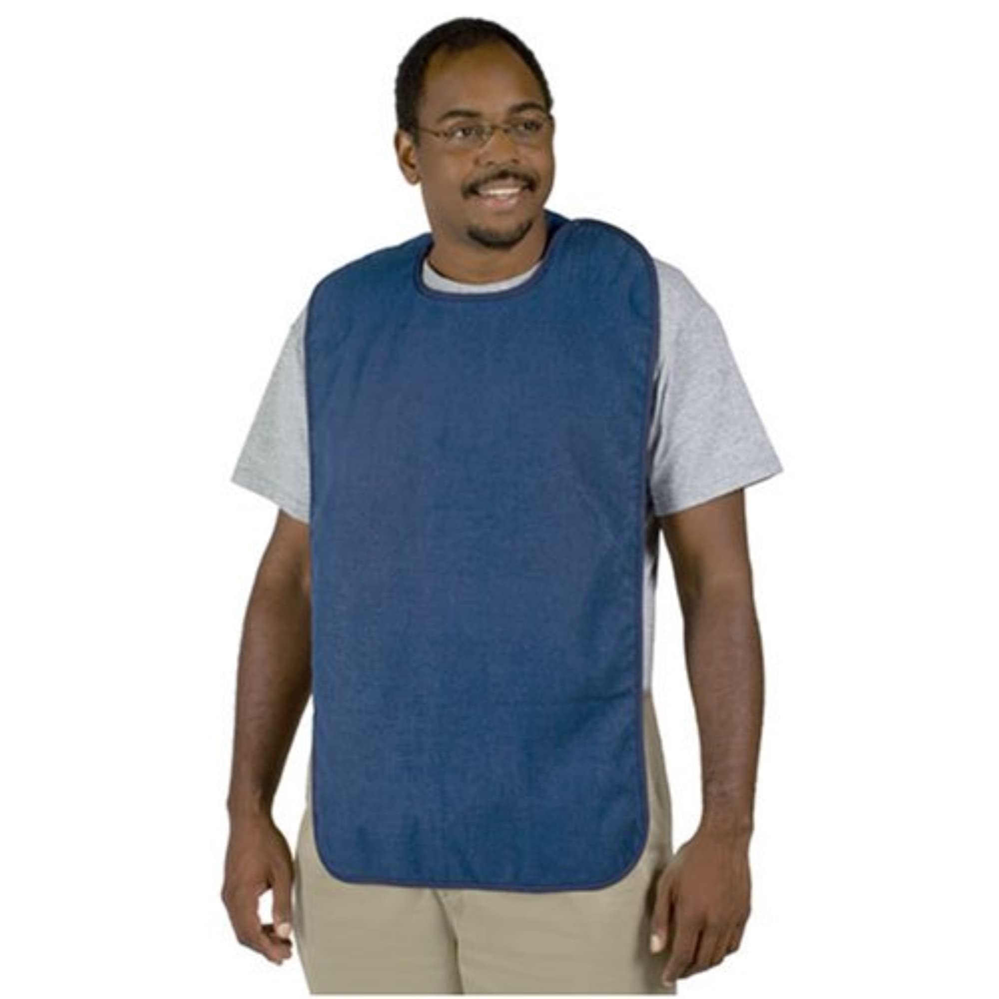 DMI Terry Cloth Adult Bib for Eating - Washable Mealtime Clothing Protector for Men, Women & Elderly - Soft & Absorbent Blue Bib for Dining, Nursing Homes & Assisted Living