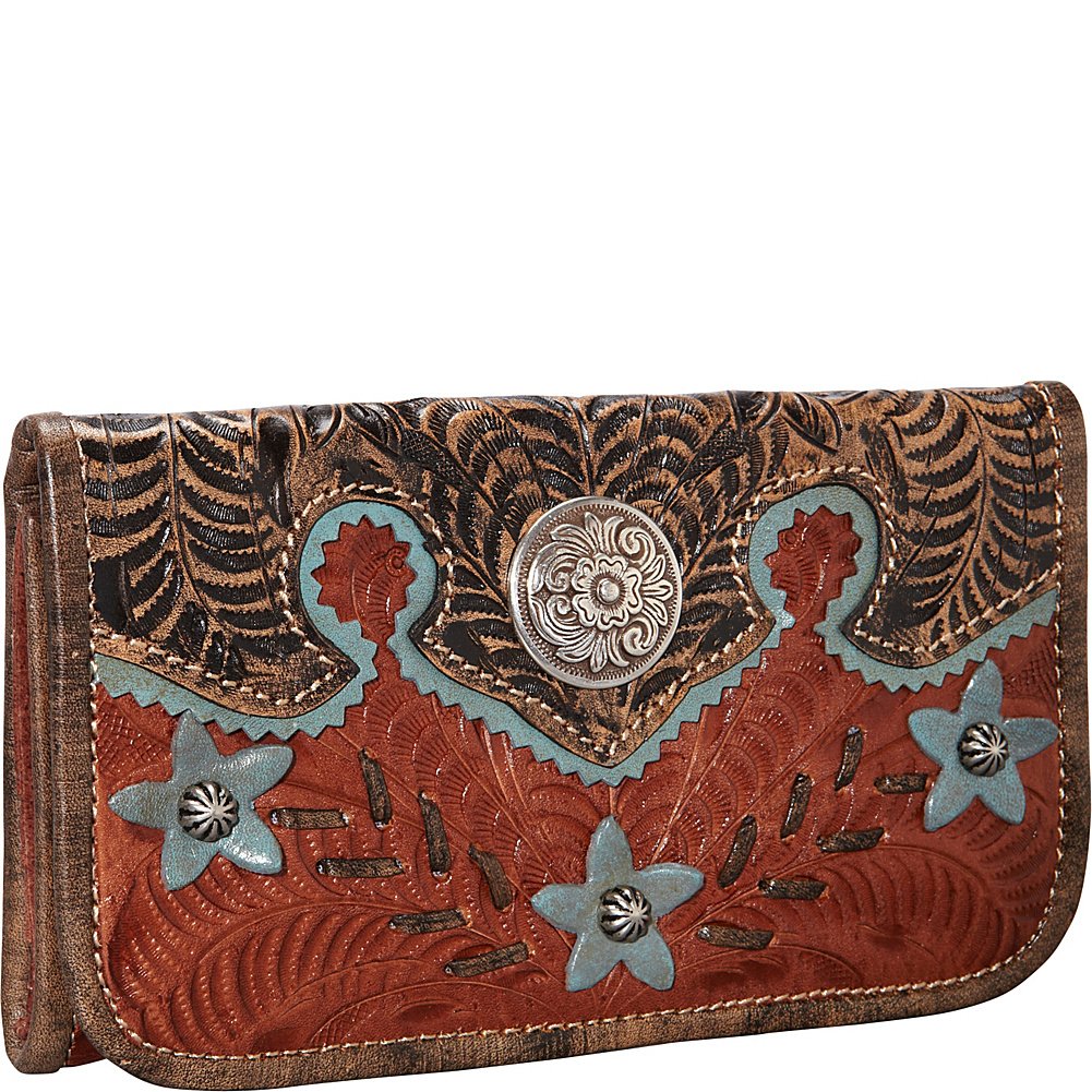 American West Women's Tri-Fold Wallet with Desert Wildflower Design - Brown Leather Wallet for Women - Perfect for Everyday Use, Travel & Gift Giving