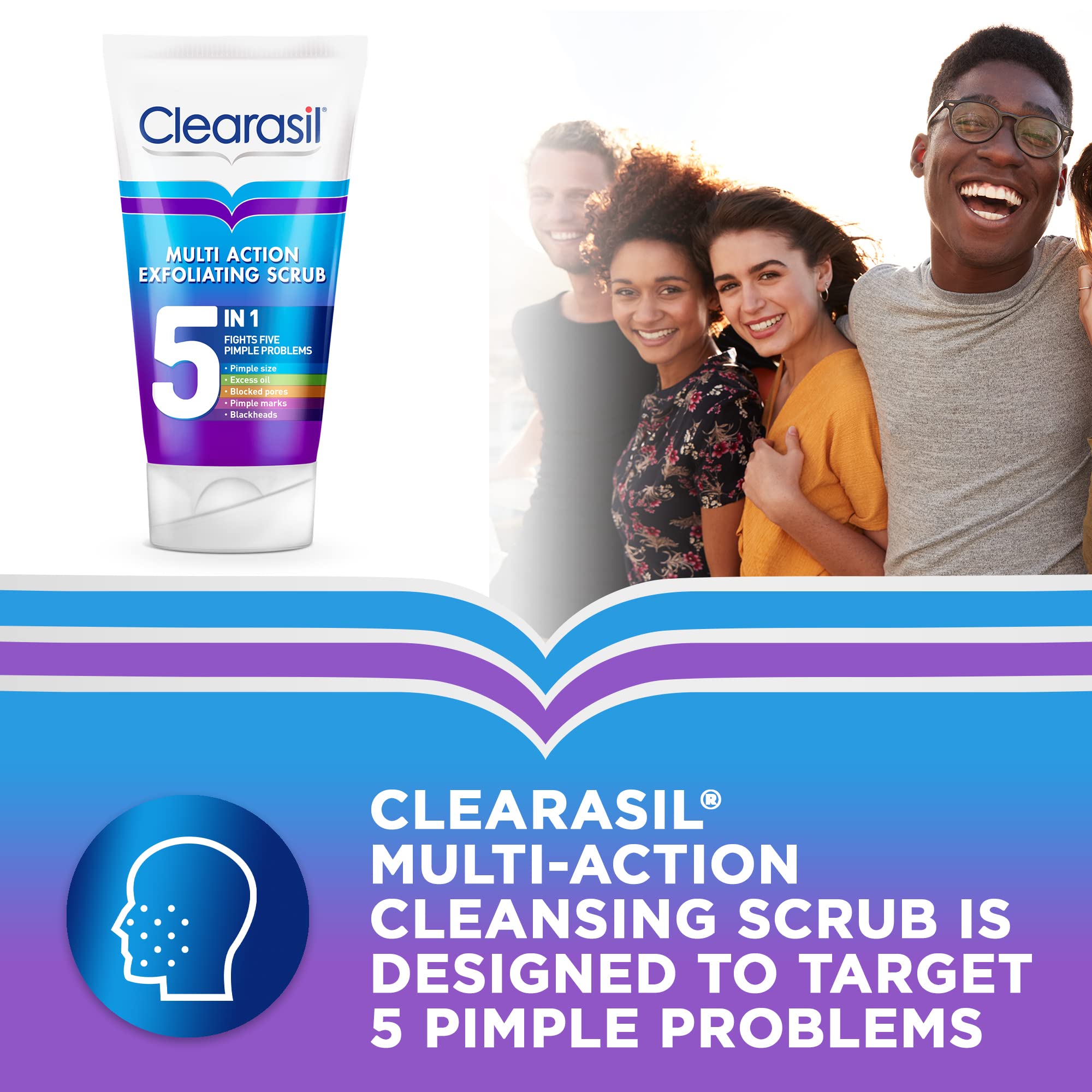 Clearasil Acne Exfoliating Scrub 125ml - Salicylic Acid Face Wash for Oily Skin & Blackhead Removal, Pore Cleanser & Spot Treatment for Clear Skin in 12 Hours | Daily Skincare Routine for Teens & Adults