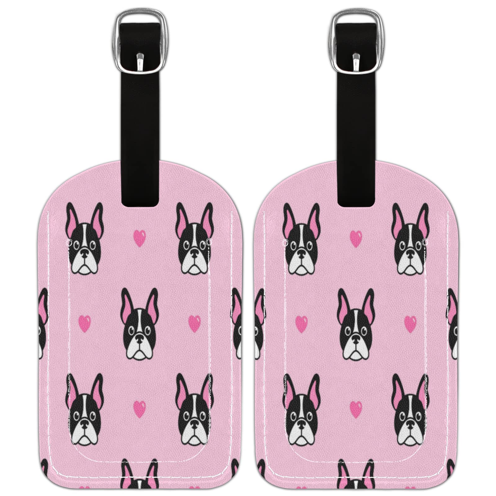 French Bulldog Luggage Tags 2 Pack - PU Leather Suitcase ID Tags with Privacy Cover for Travel Bags & Suitcases - Perfect for Airports, Cruises, and Business Trips