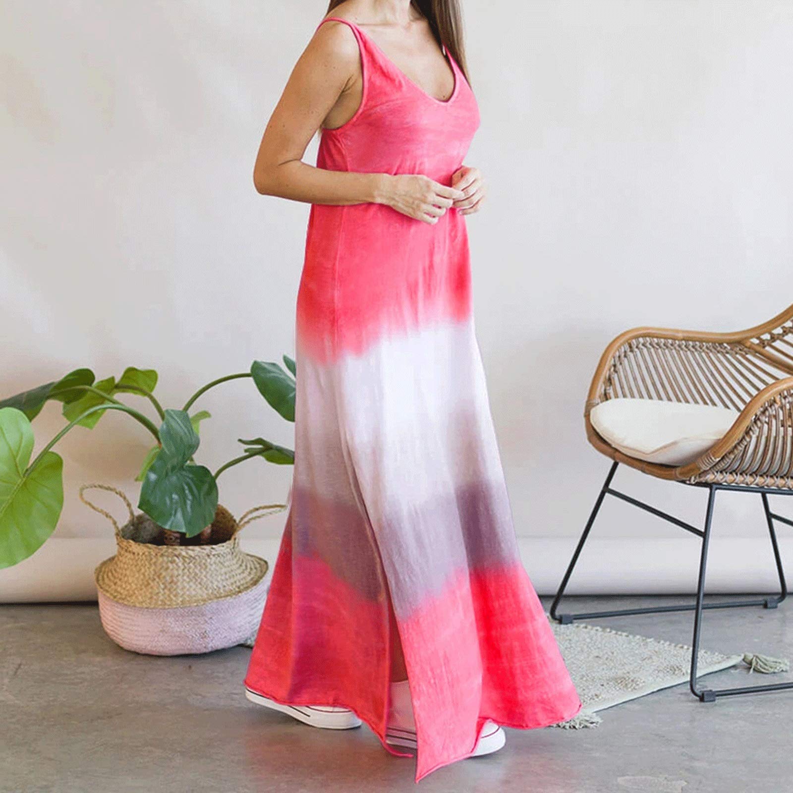 Women's Summer Maxi Dress - Bodycon Floor Length Sleeveless Plus Size Sundress in Watermelon Red (XX-Large) | Casual Beachwear, Party Outfit & Vacation Dress